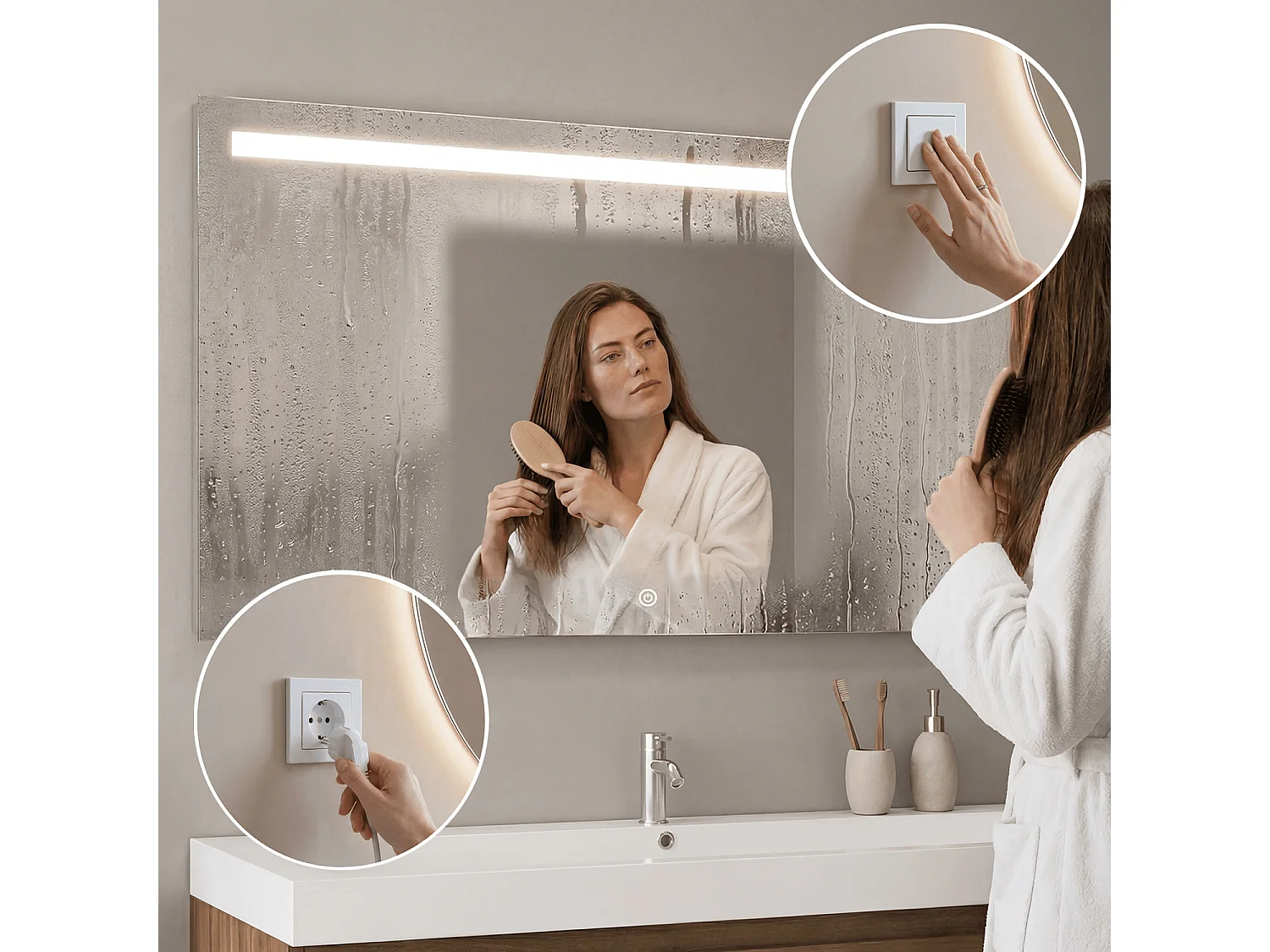 Miroir salle de bain LOMAZOO Houston avec LED 80 cm rectangle