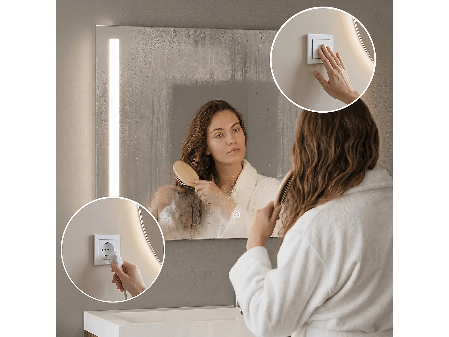 Miroir salle de bain LOMAZOO Reyes avec LED 60 x 80 cm