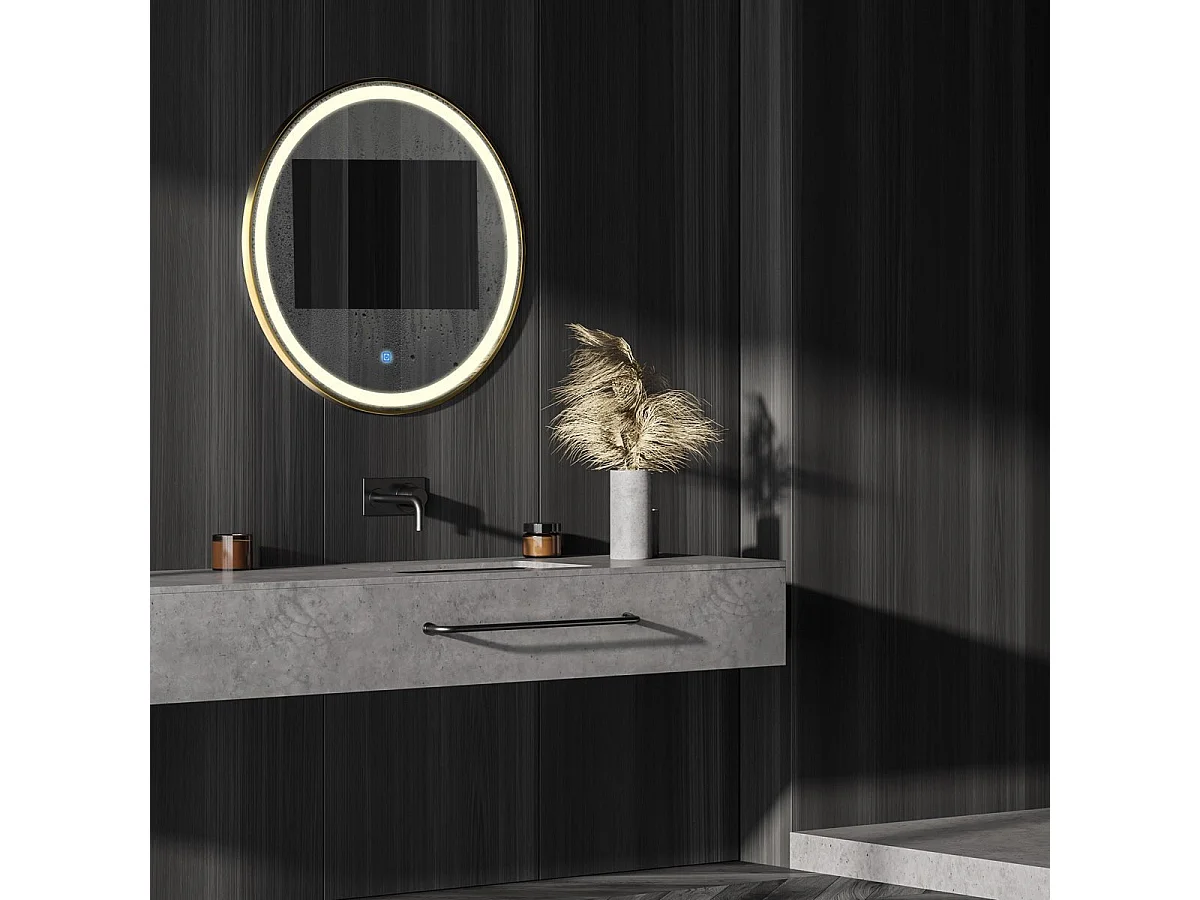 Miroir salle de bain LOMAZOO Paris avec LED 80 cm doré rond