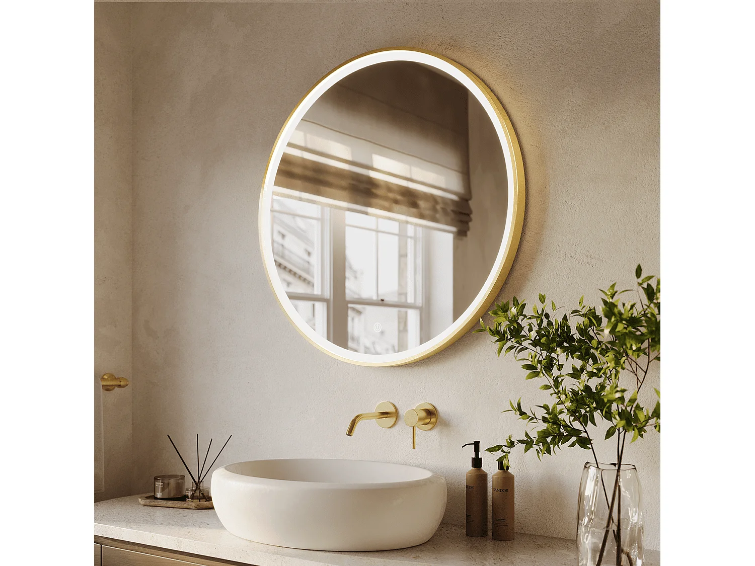 Miroir salle de bain LOMAZOO Paris avec LED 80 cm doré rond