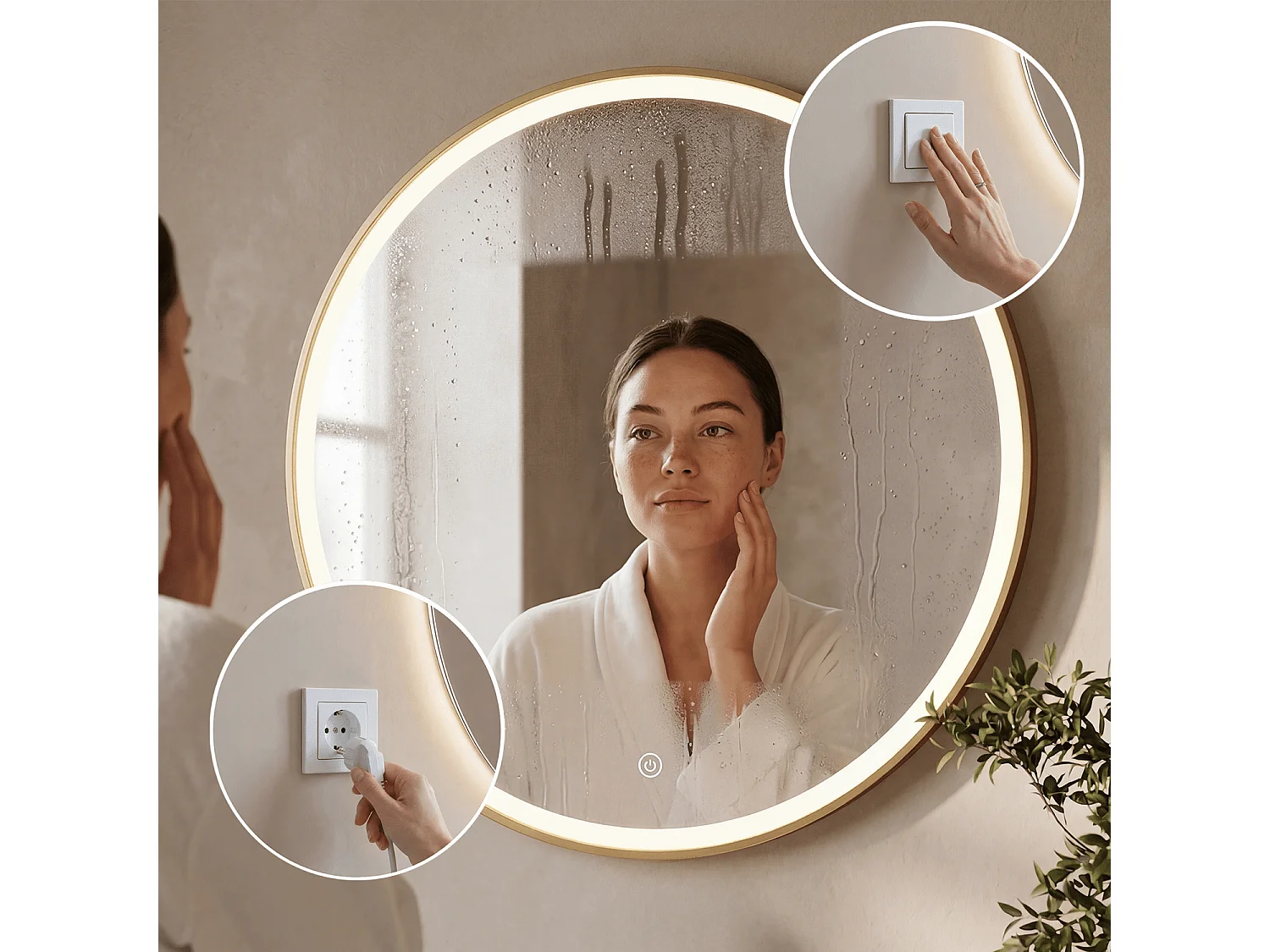 Miroir salle de bain LOMAZOO Paris avec LED 80 cm doré rond