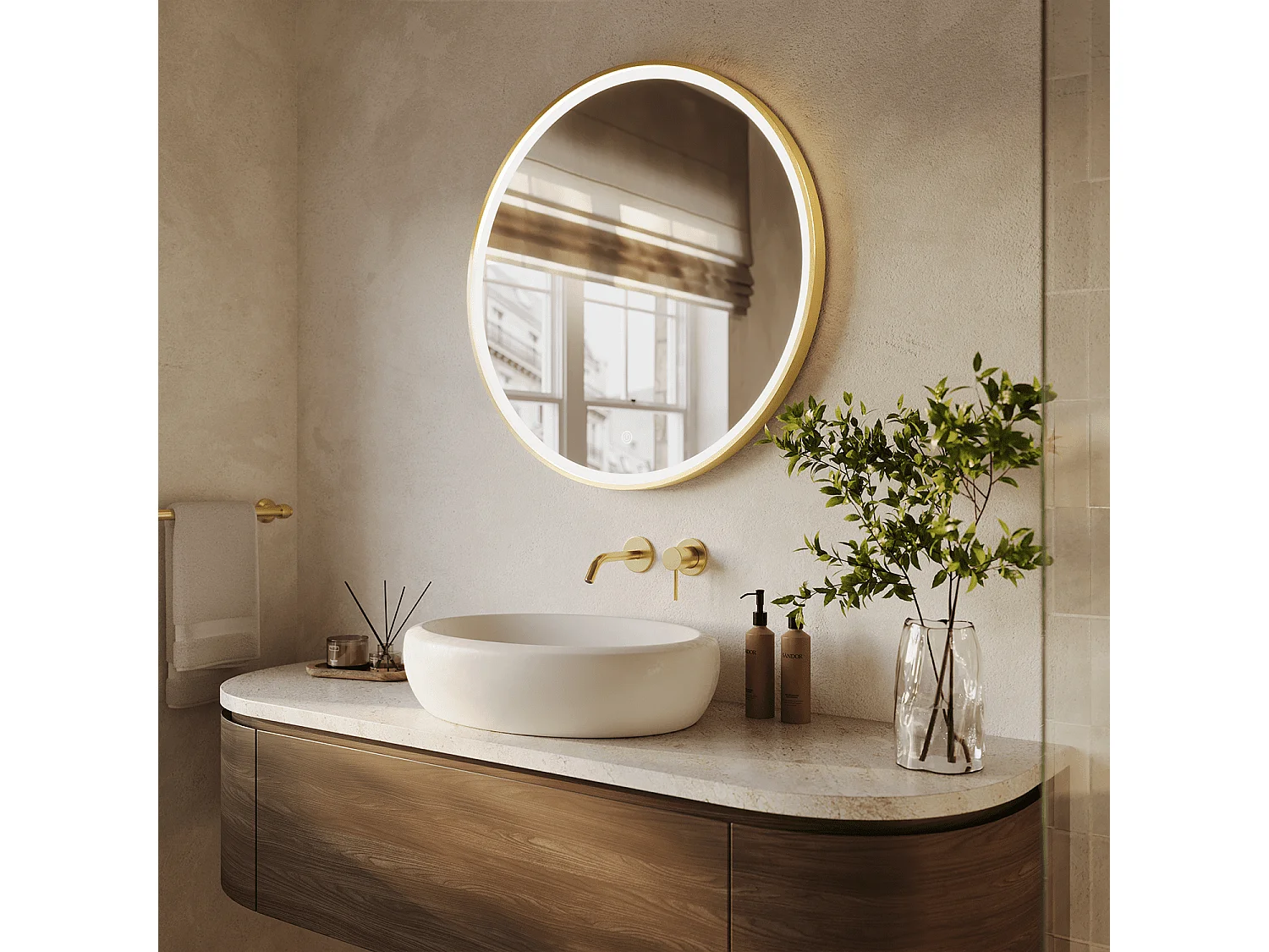 Miroir salle de bain LOMAZOO Paris avec LED 80 cm doré rond