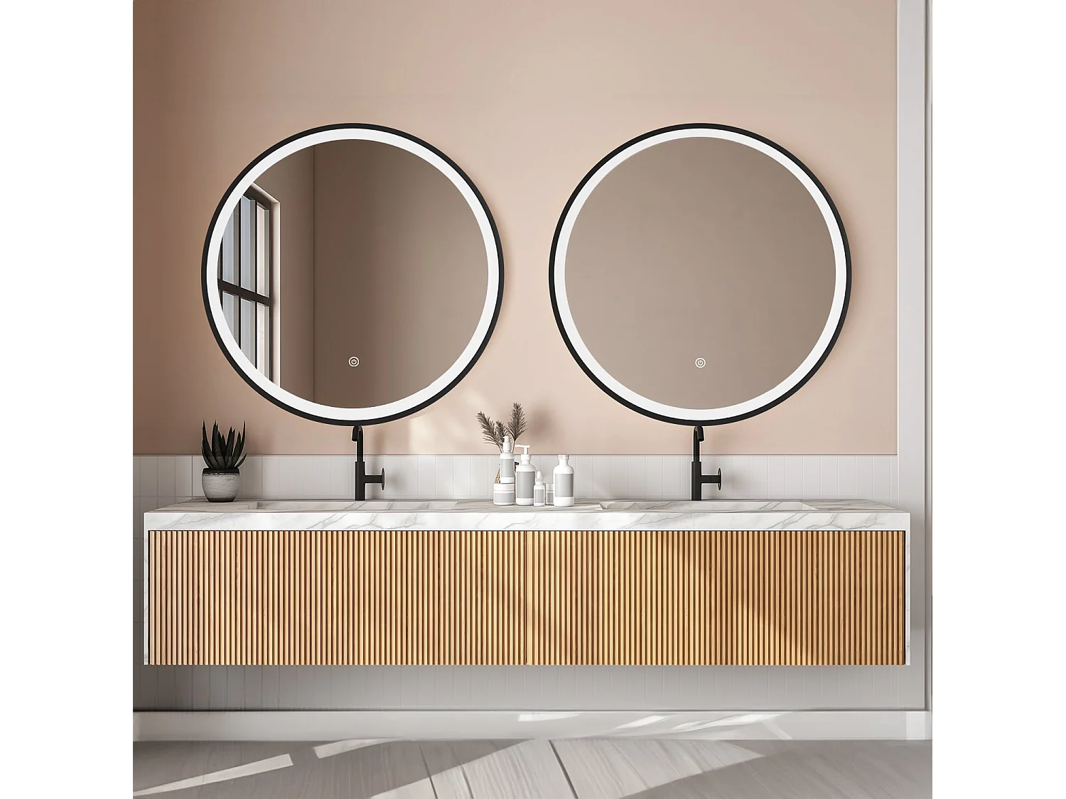 Miroir salle de bain LOMAZOO Florence avec LED 80 cm noir rond