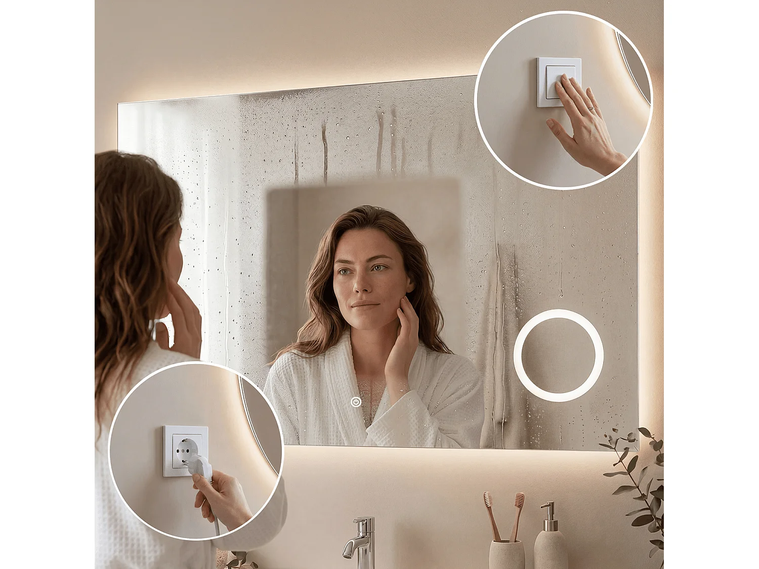 Miroir salle de bain LOMAZOO Marseille avec LED 100 x 60 cm