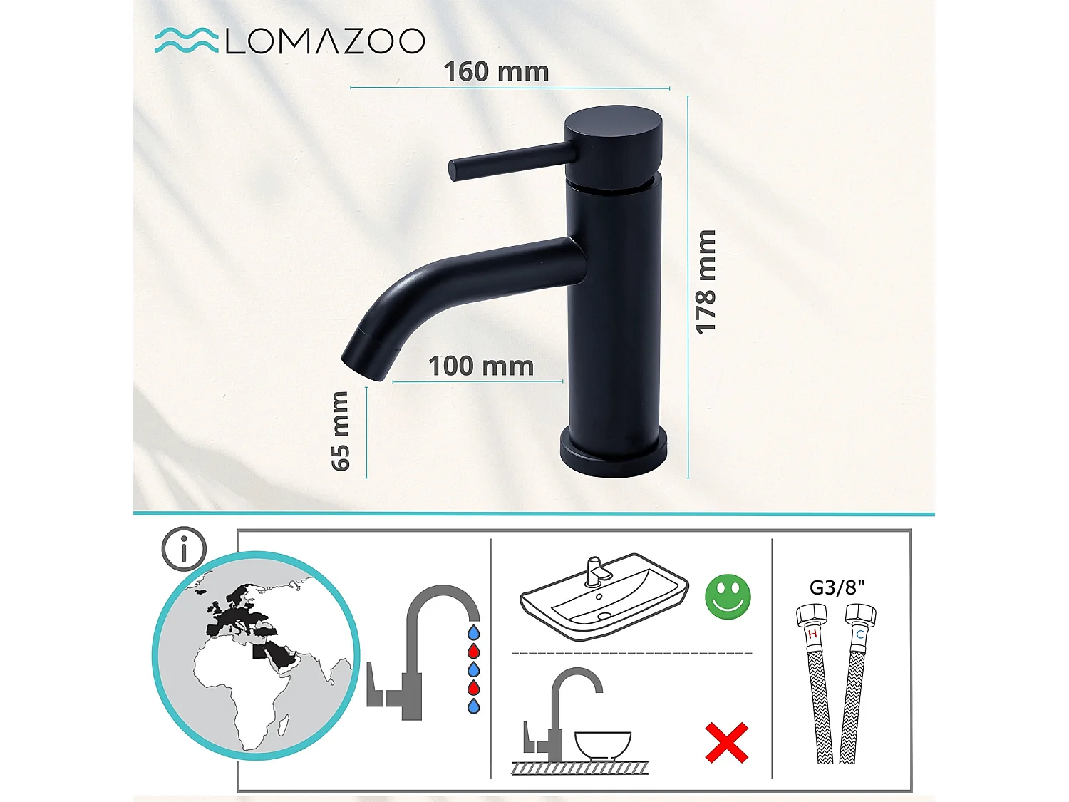Mitigeur de lavabo LOMAZOO noir Nova