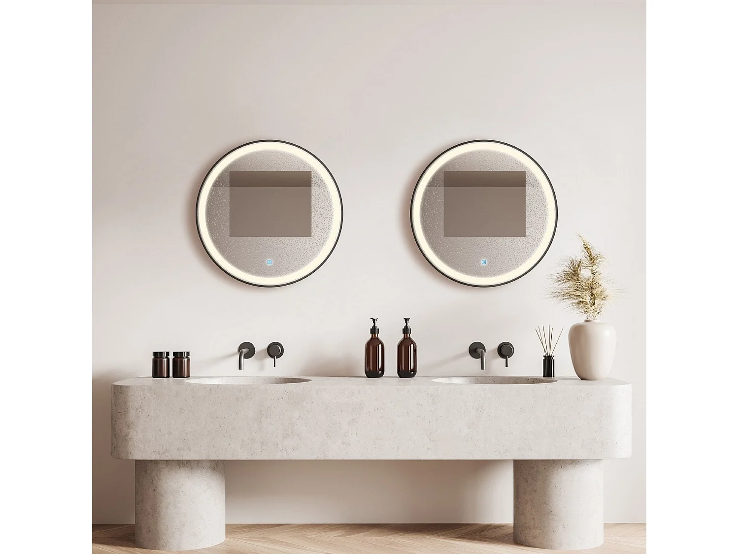 Miroir salle de bain LOMAZOO Milano avec LED 60 cm noir rond