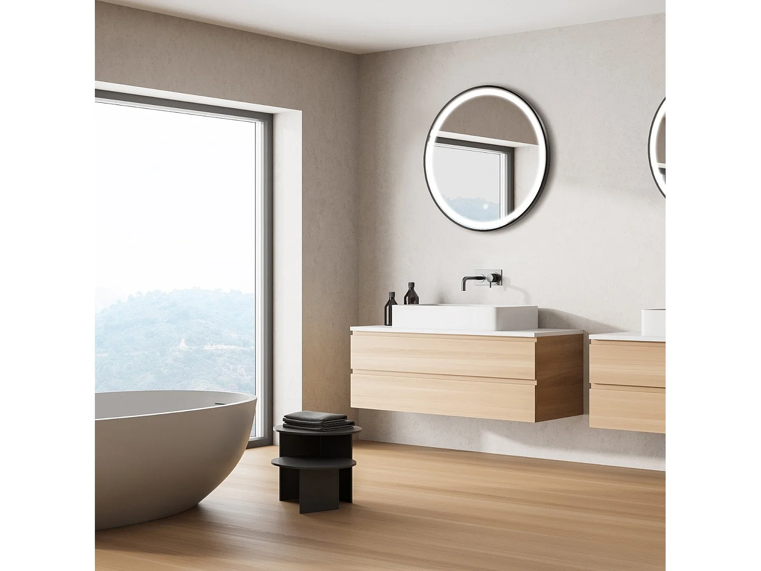 Miroir salle de bain LOMAZOO Milano avec LED 60 cm noir rond