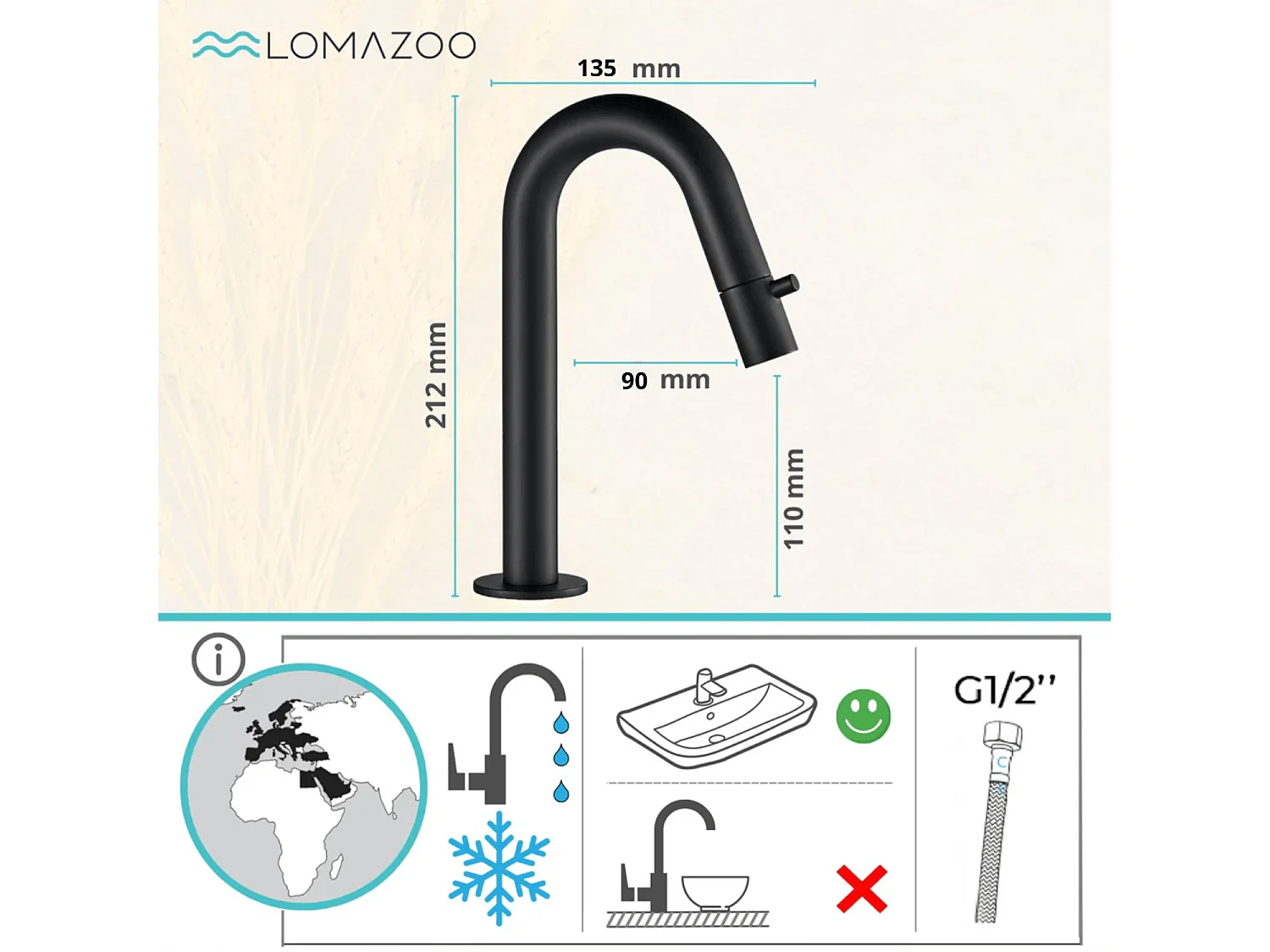 Robinet eau froide lave main noir - Vichy LOMAZOO