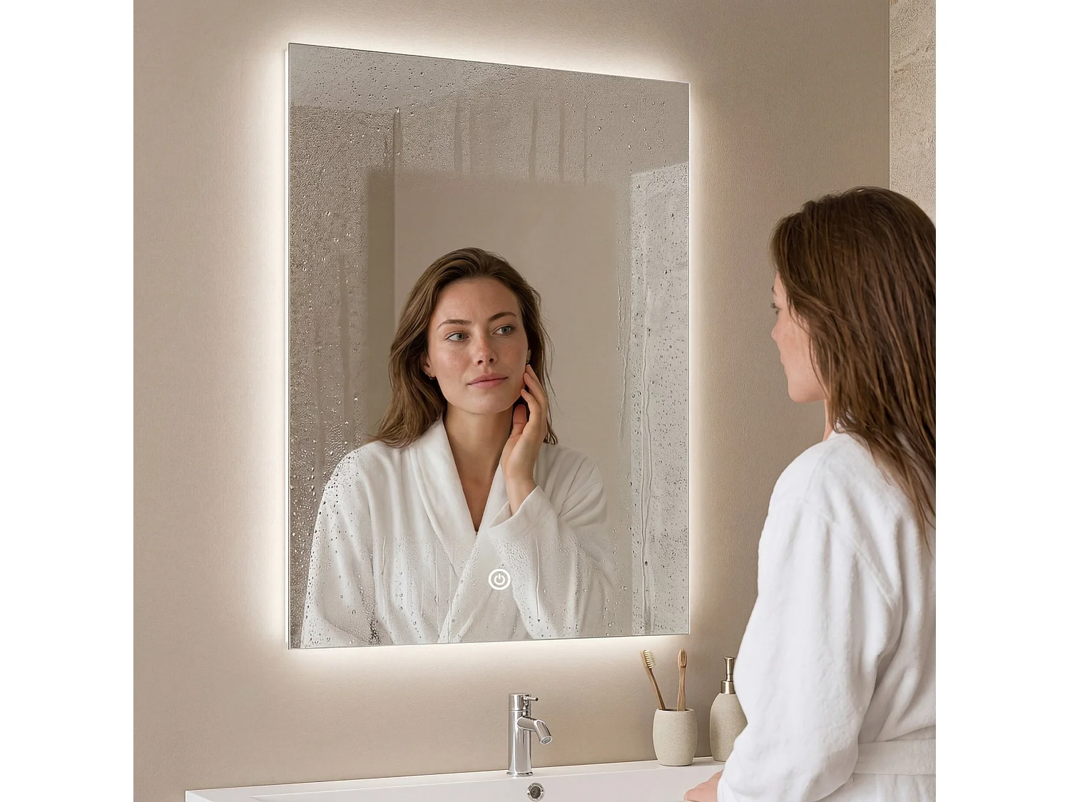 Miroir salle de bain LOMAZOO Cannes avec LED 60 x 80 cm