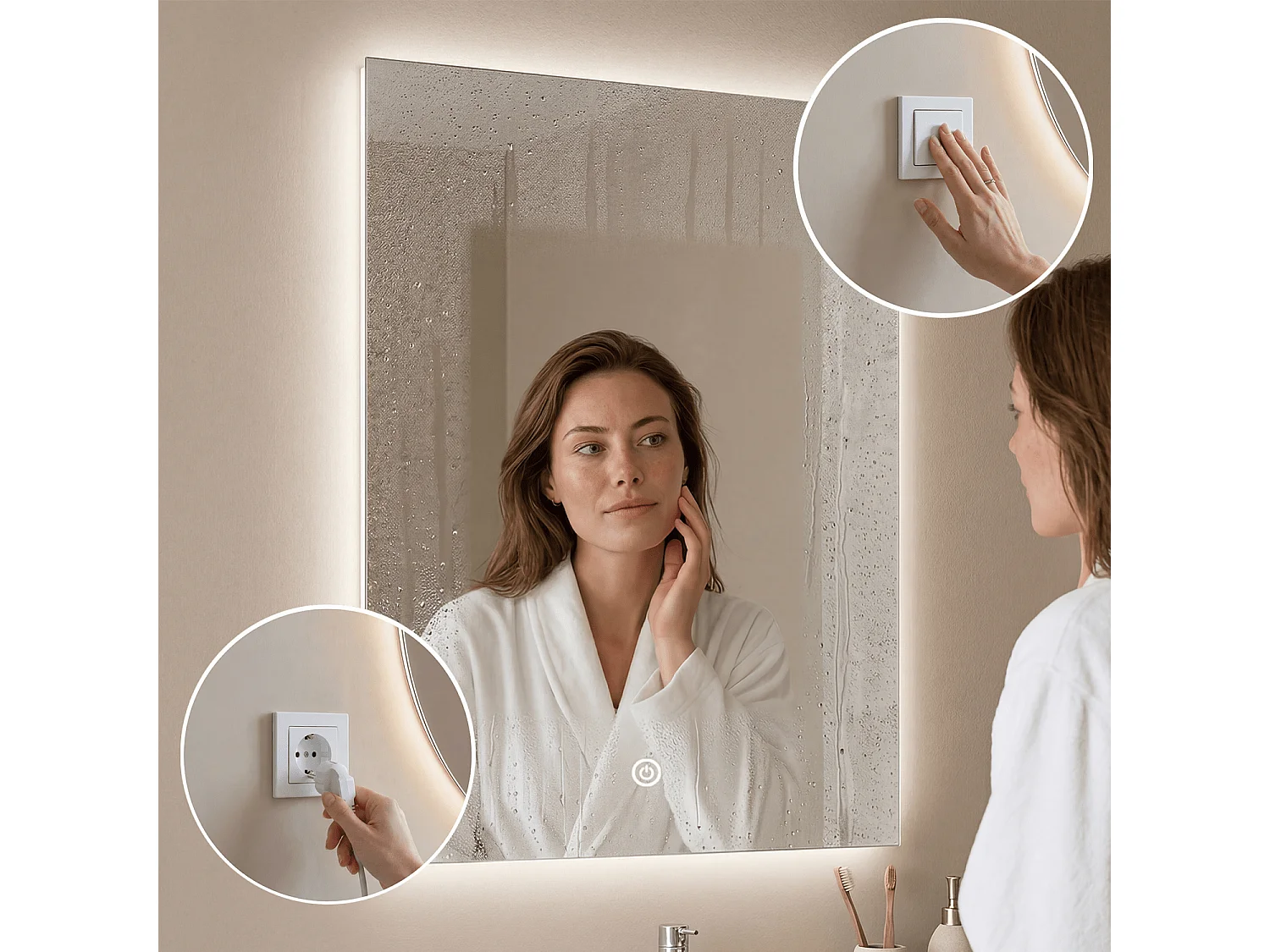 Miroir salle de bain LOMAZOO Cannes avec LED 60 x 80 cm