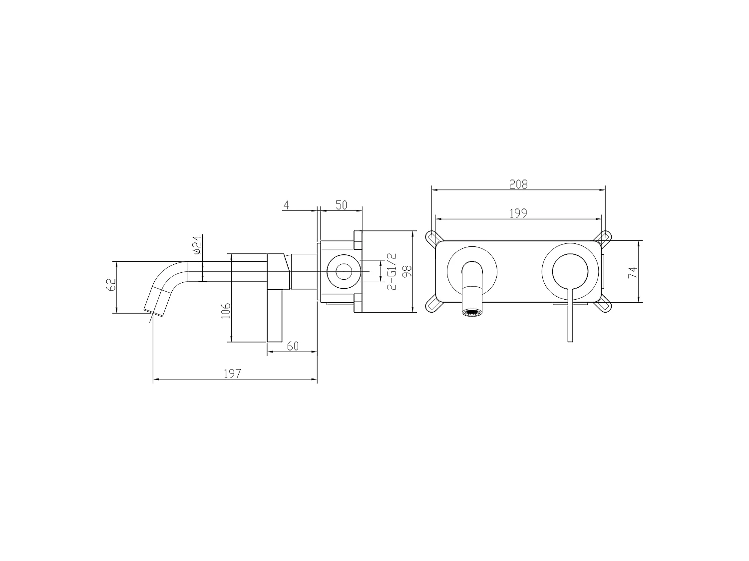 LOMAZOO Robinet Mitigeur De Lavabo Mural Encastré - Chrome - Kepler
