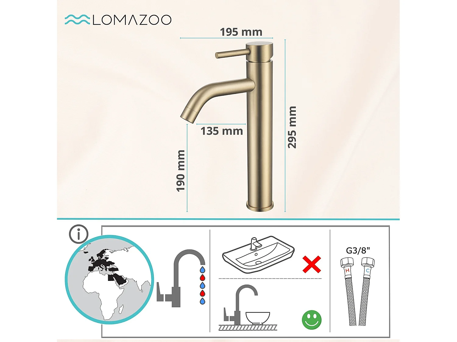 Mitigeur de lavabo LOMAZOO doré Midas