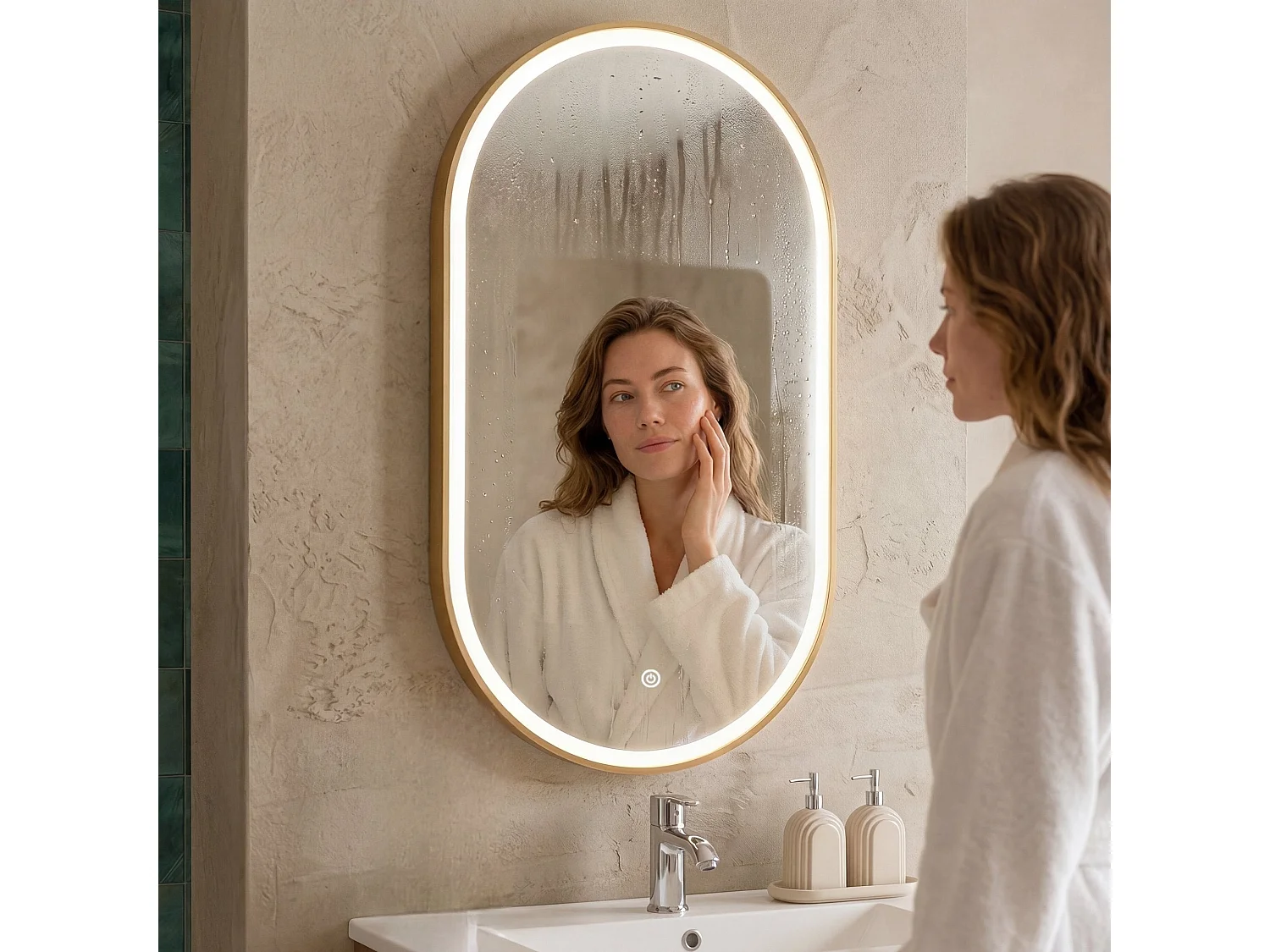 Miroir salle de bain lumineux LED LOMAZOO Berlin 40x70 cm ovale doré