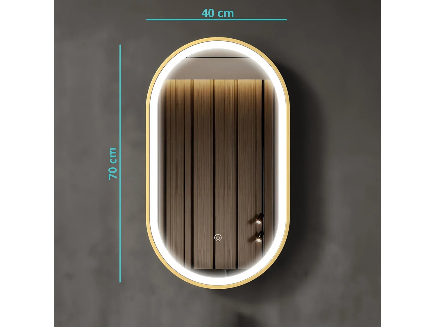 Miroir salle de bain lumineux LED LOMAZOO Berlin 40x70 cm ovale doré