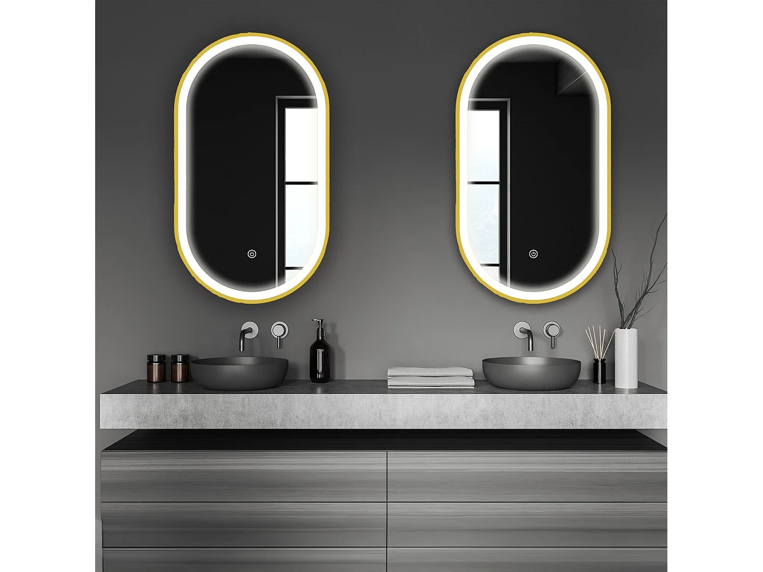 Miroir salle de bain lumineux LED LOMAZOO Berlin 40x70 cm ovale doré