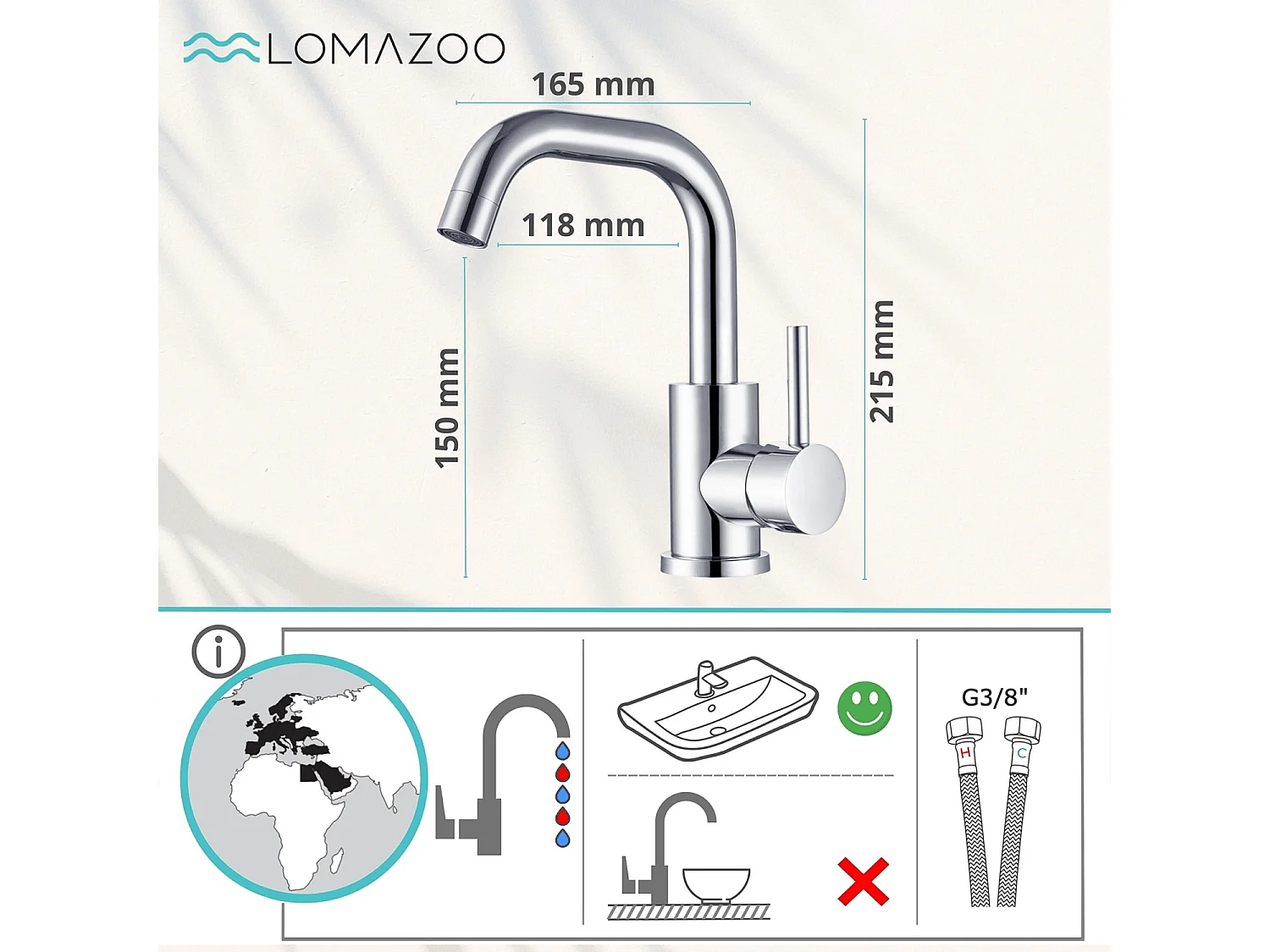 Mitigeur de lavabo LOMAZOO chromé Rosely