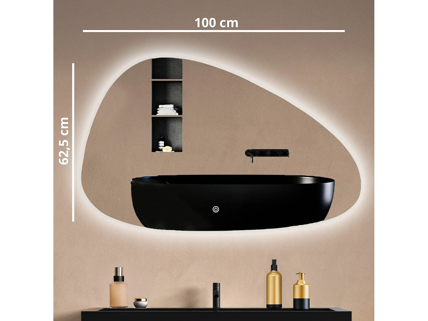 Miroir salle de bain LOMAZOO Valencia avec LED 100 x 62,5  cm asymétrique