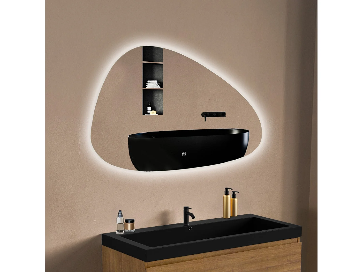 Miroir salle de bain LOMAZOO Valencia avec LED 100 x 62,5  cm asymétrique