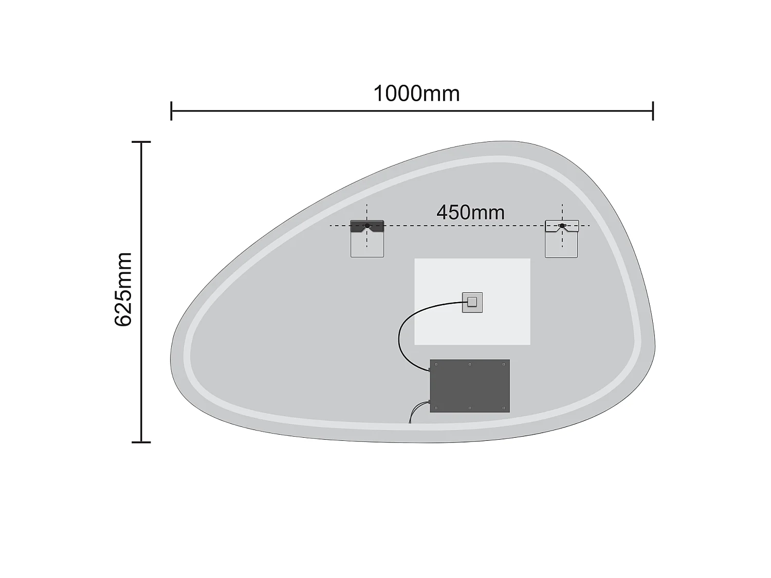 Miroir salle de bain LOMAZOO Valencia avec LED 100 x 62,5  cm asymétrique