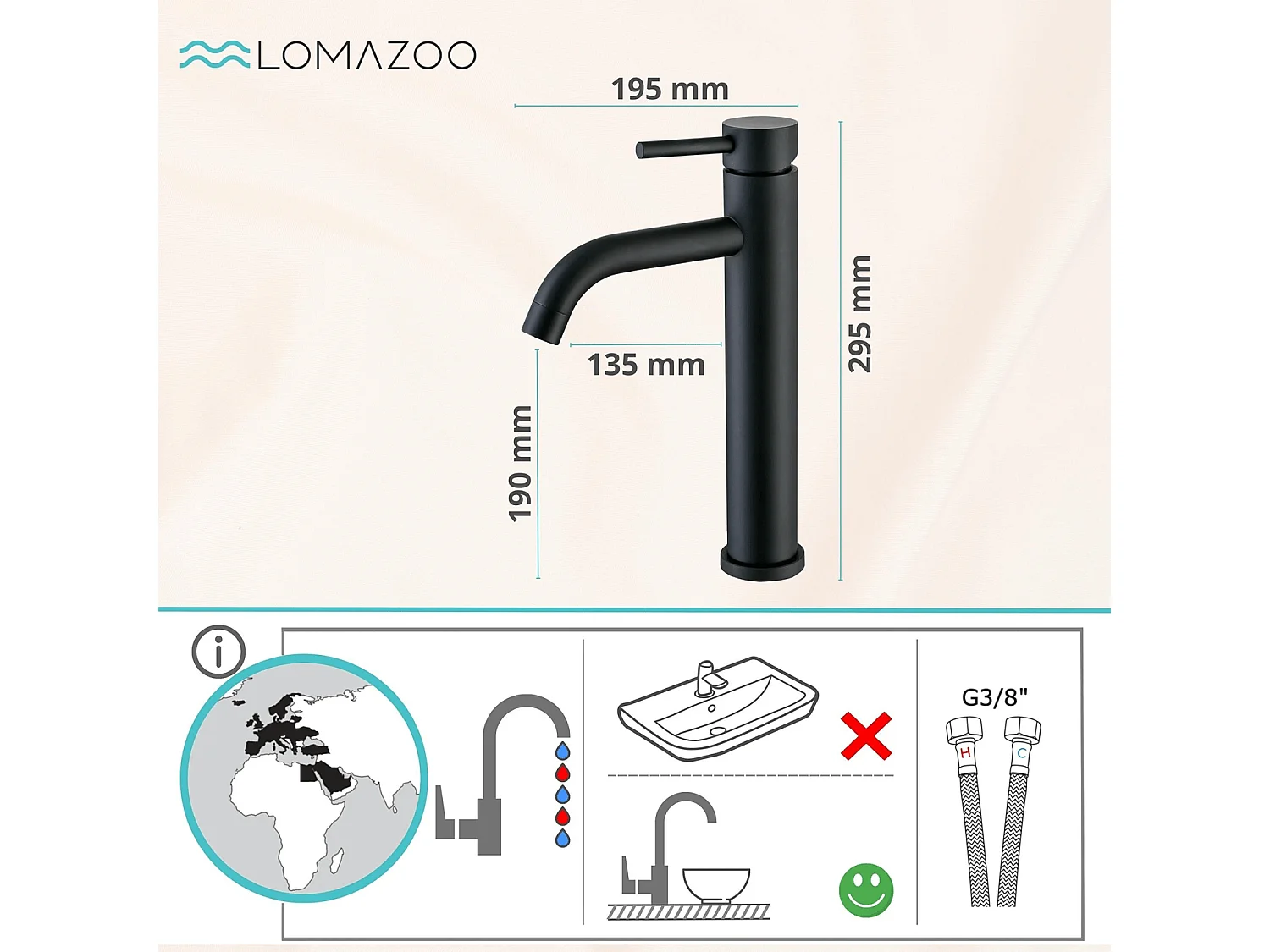 Mitigeur de lavabo LOMAZOO noir Cardano