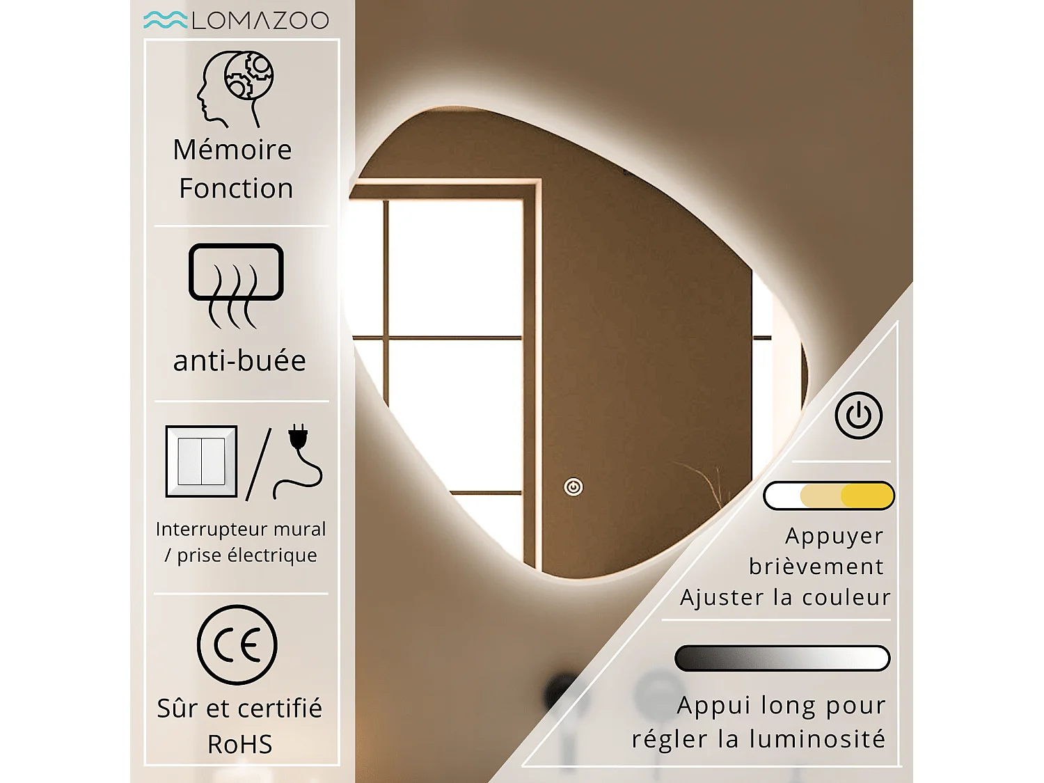 Miroir salle de bain LOMAZOO Geneva avec LED 60 cm ovale