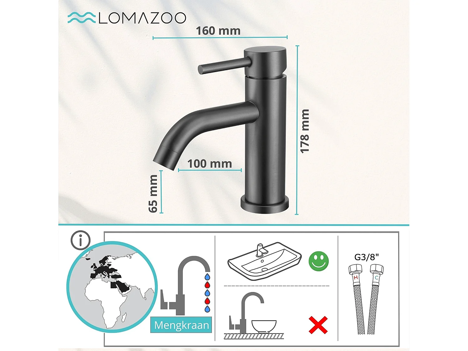 Mitigeur de lavabo LOMAZOO anthracite Macy