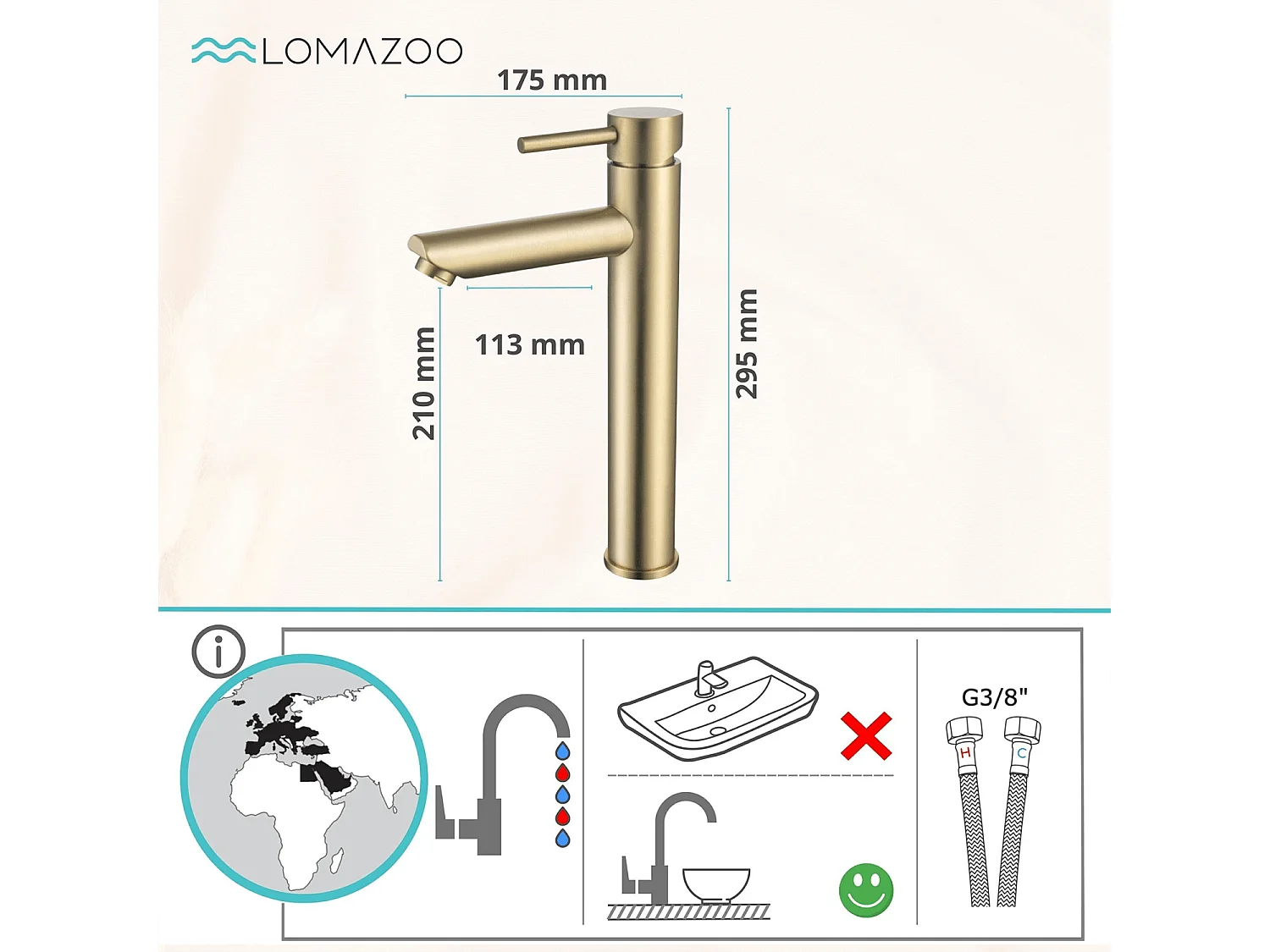Mitigeur de lavabo LOMAZOO doré Kandy