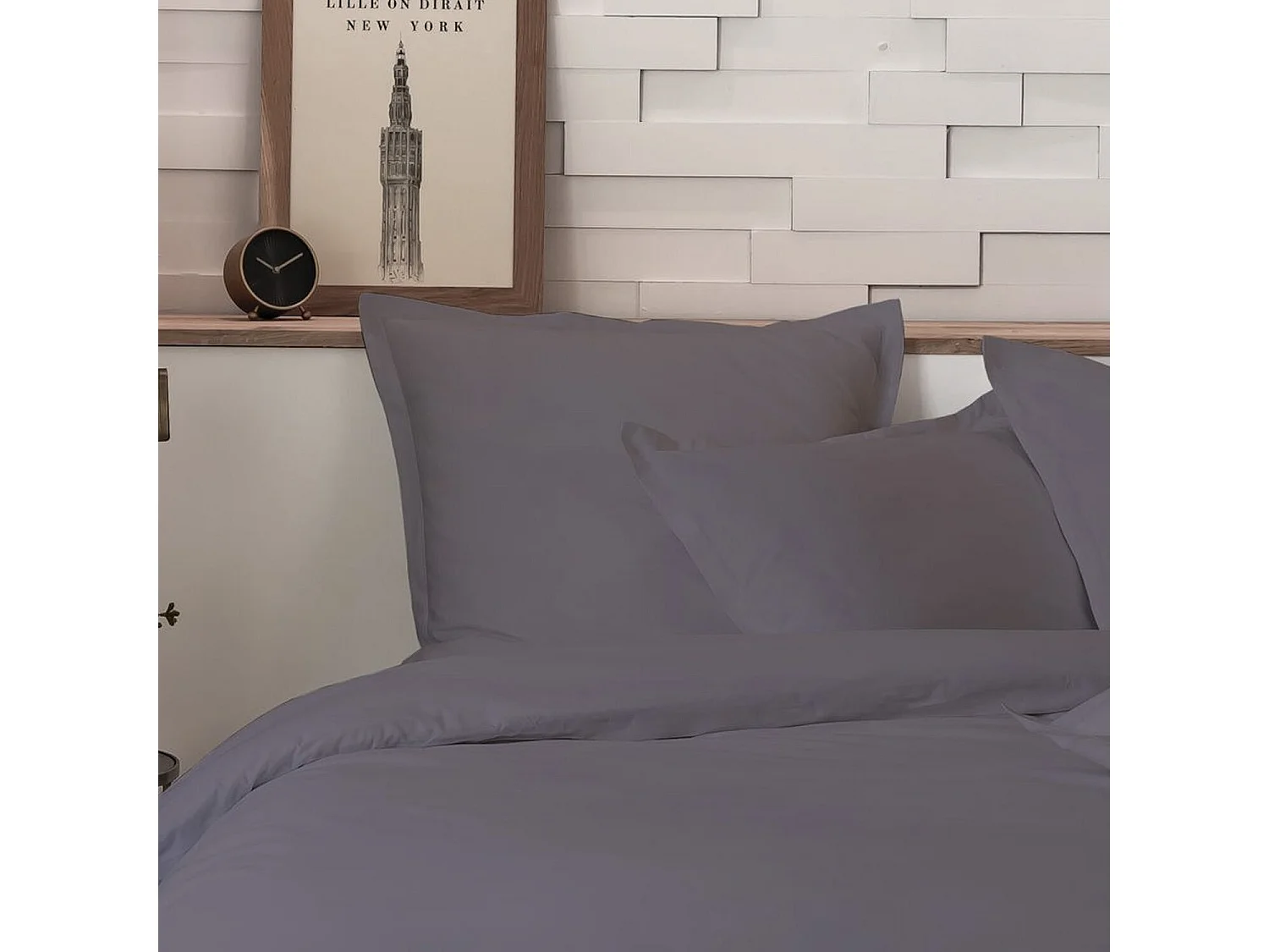 Parure Housse De Couette 100% Percale De Coton Gris