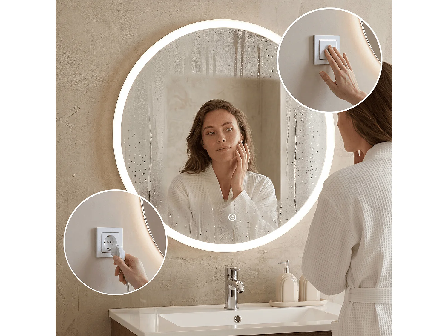 Miroir salle de bain LOMAZOO Vegas avec LED 70 cm rond