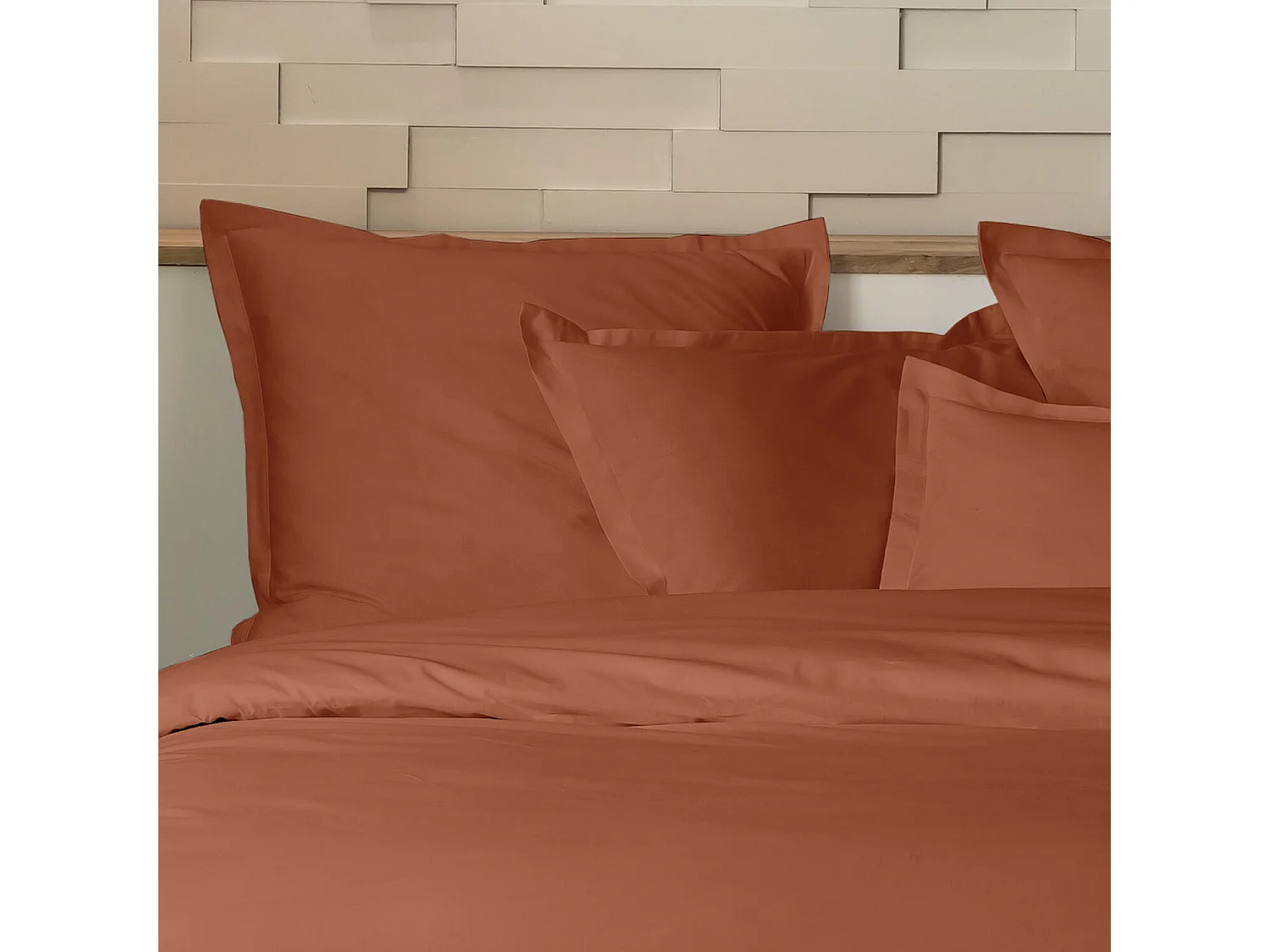 Parure De Couette 3Pcs 100%Percale De Coton 80 Fils/Cm2-unie Terracota