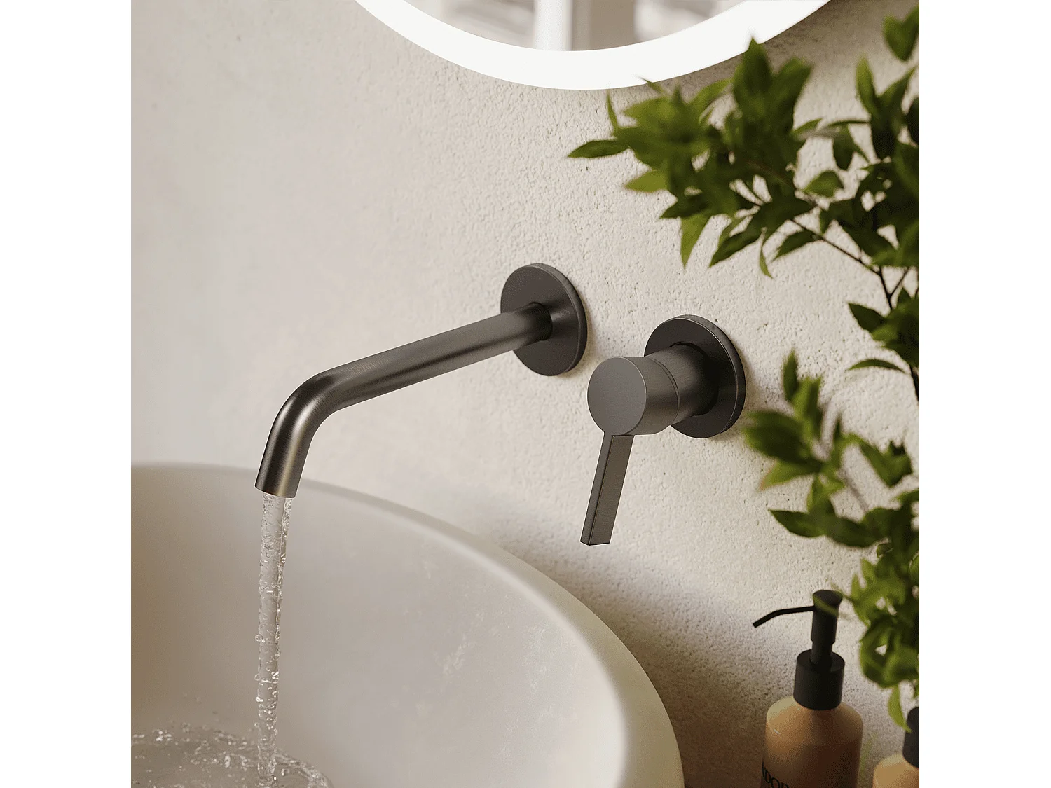 LOMAZOO Robinet Mitigeur De Lavabo Mural Encastré - Gris Gun Metal - Gaia