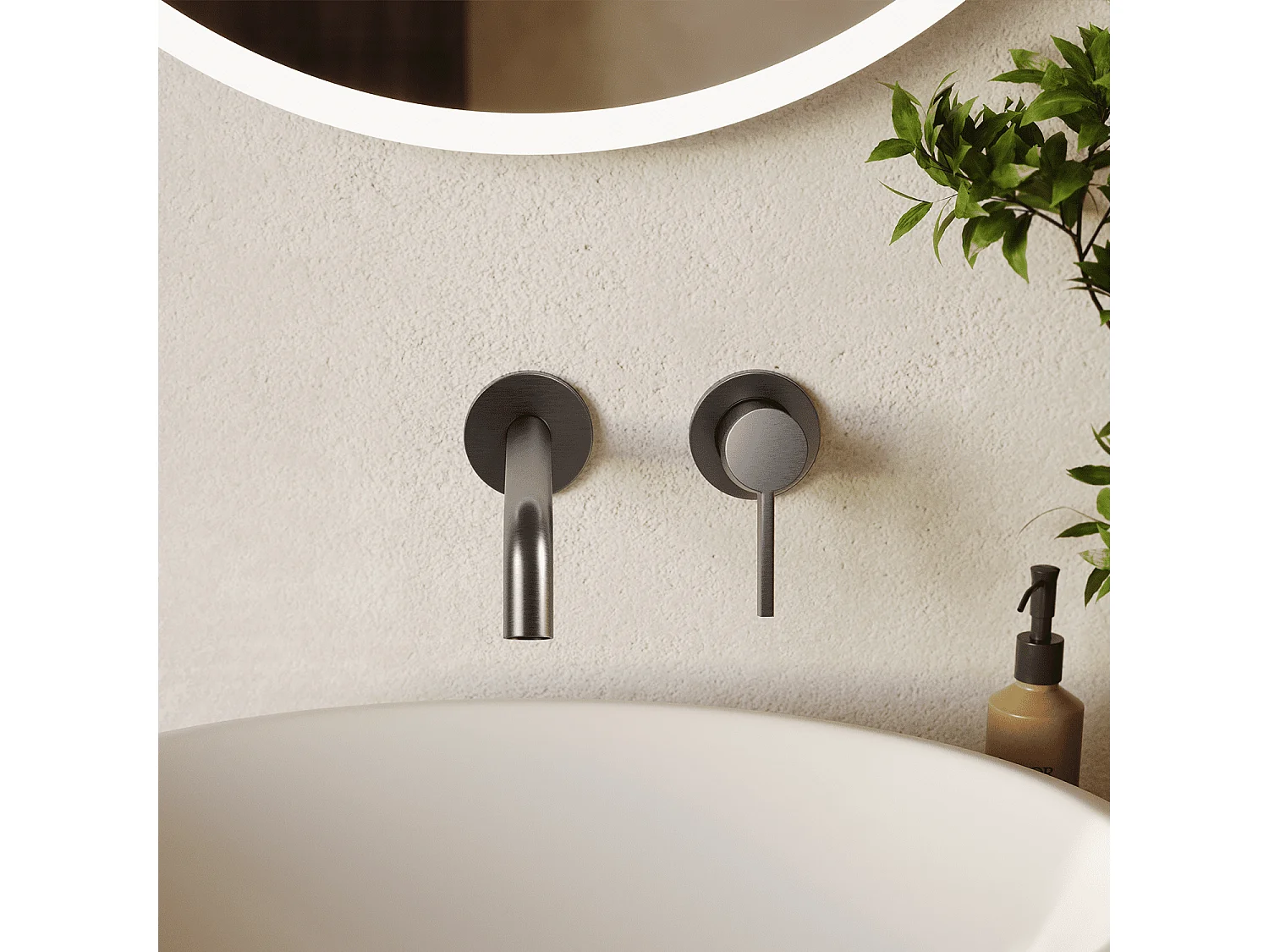 LOMAZOO Robinet Mitigeur De Lavabo Mural Encastré - Gris Gun Metal - Gaia