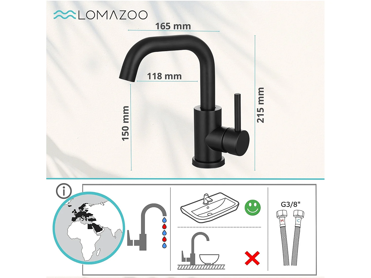 Mitigeur de lavabo LOMAZOO noir Pollux