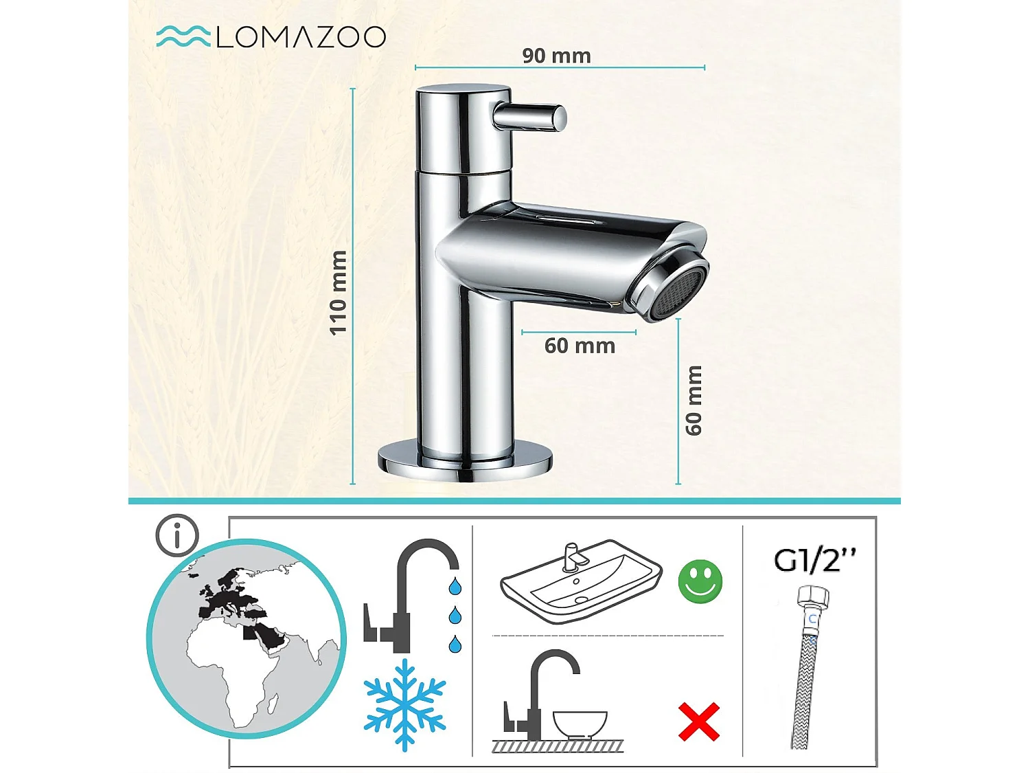 Robinet eau froide lave main chrome - Pyrmont LOMAZOO