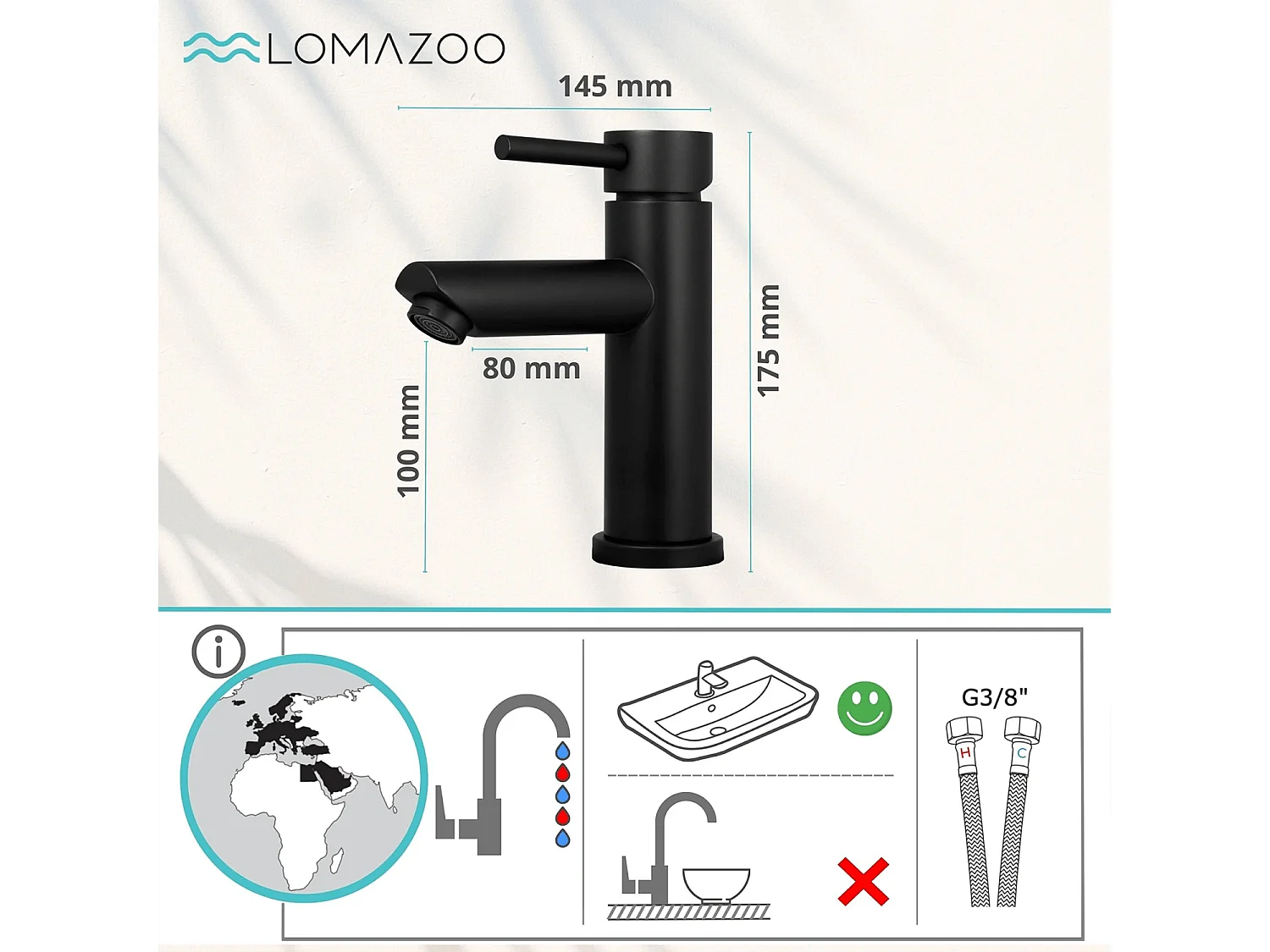 Mitigeur de lavabo LOMAZOO noir Callisto