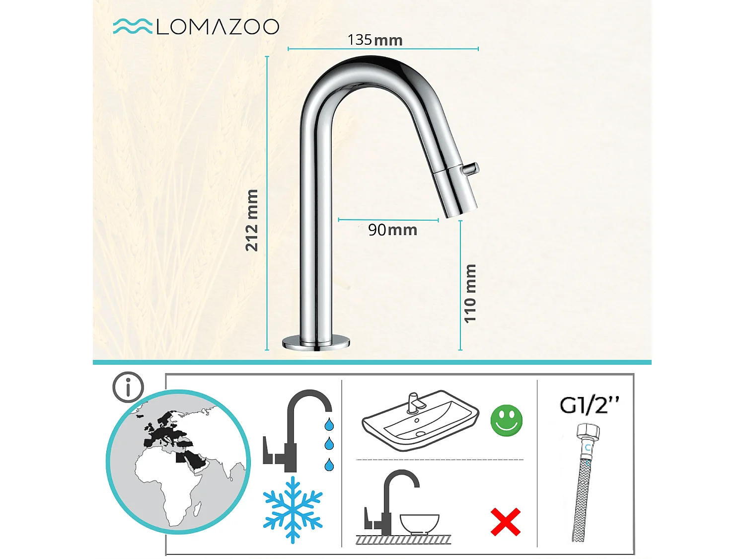 Robinet eau froide lave main chrome - Silfra LOMAZOO