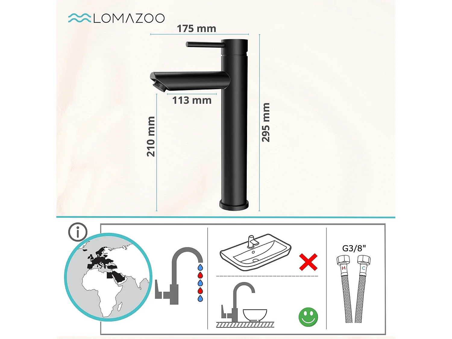 Mitigeur de lavabo LOMAZOO noir Ceres