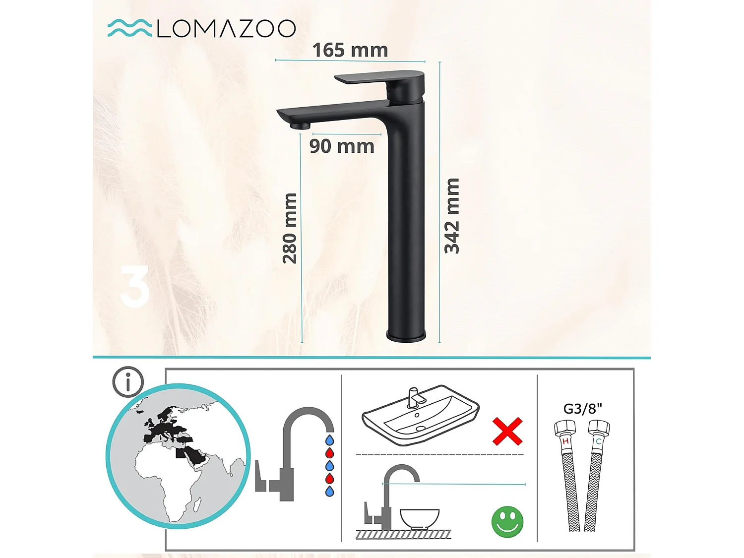 Mitigeur de lavabo LOMAZOO noir Taurus