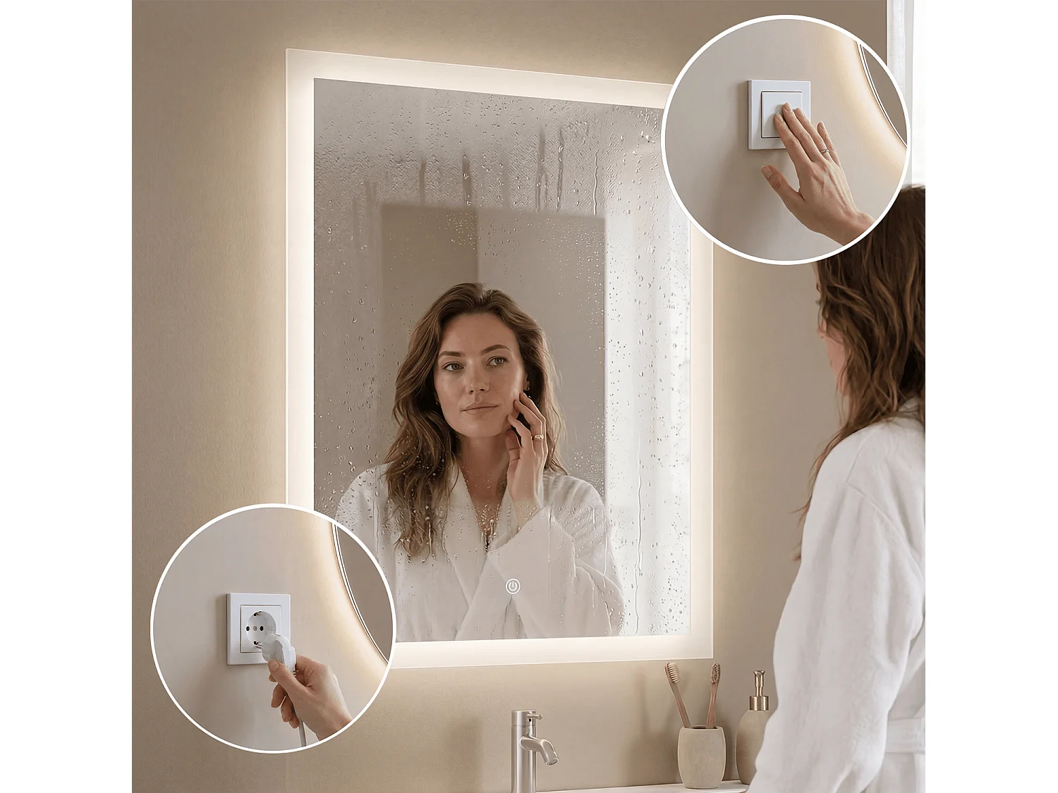 Miroir salle de bain LOMAZOO Orlando  avec LED 60 x 80 cm
