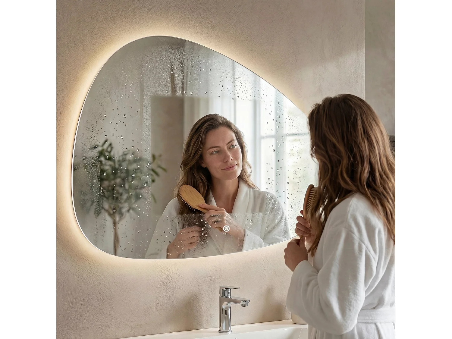 Miroir salle de bain LOMAZOO Malaga avec LED 60 x 37,5 cm asymétrique