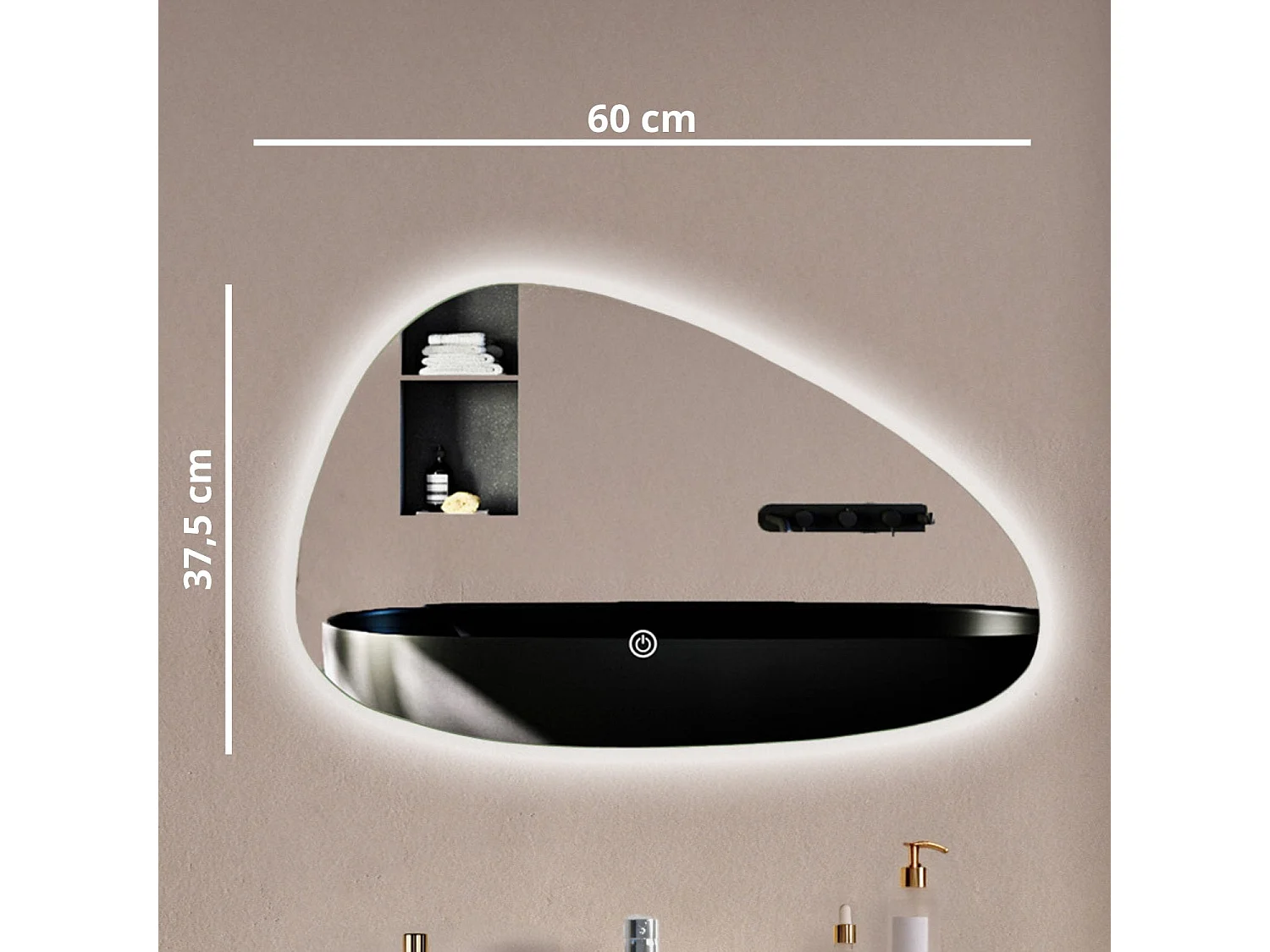 Miroir salle de bain LOMAZOO Malaga avec LED 60 x 37,5 cm asymétrique