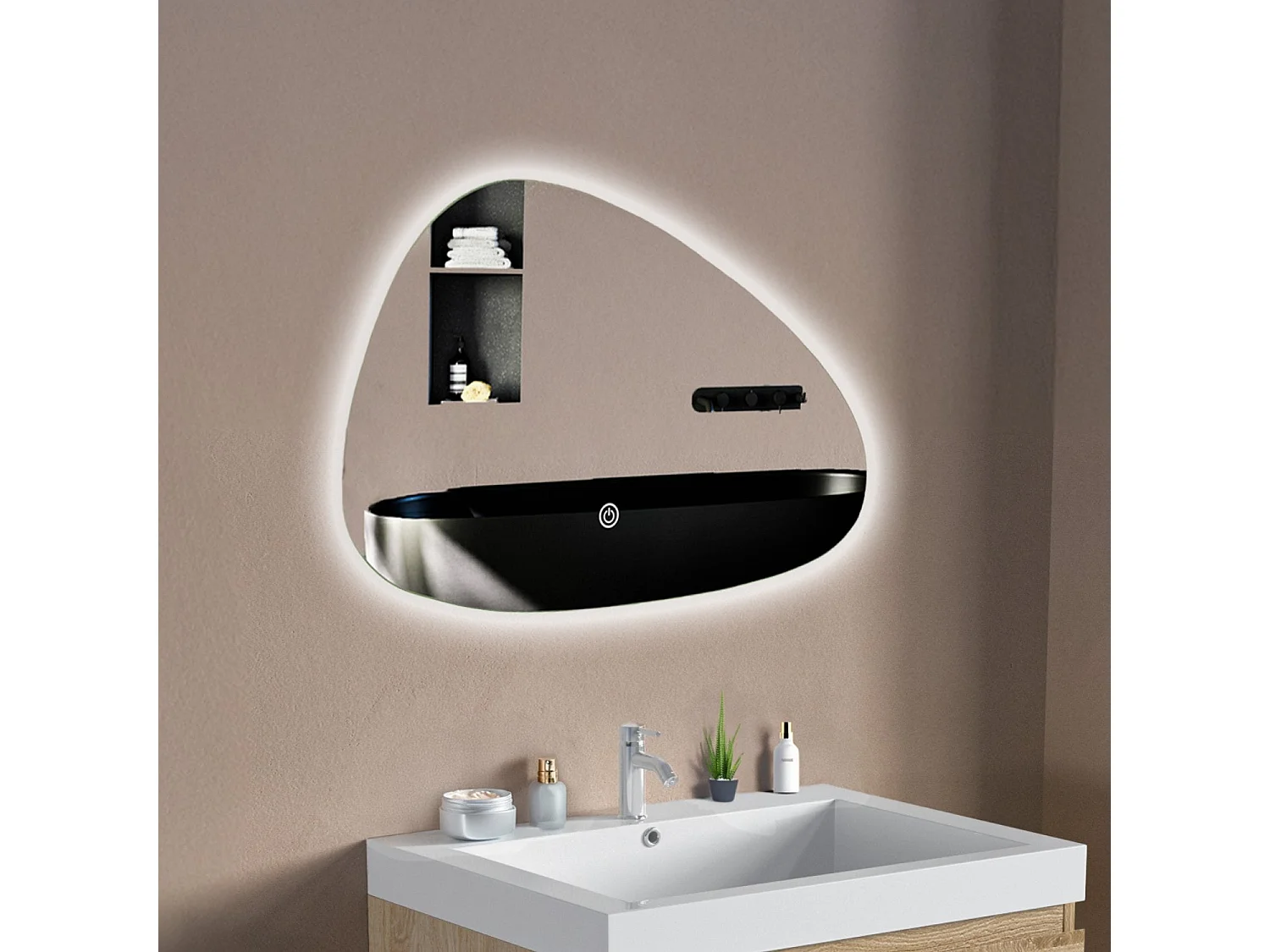Miroir salle de bain LOMAZOO Malaga avec LED 60 x 37,5 cm asymétrique