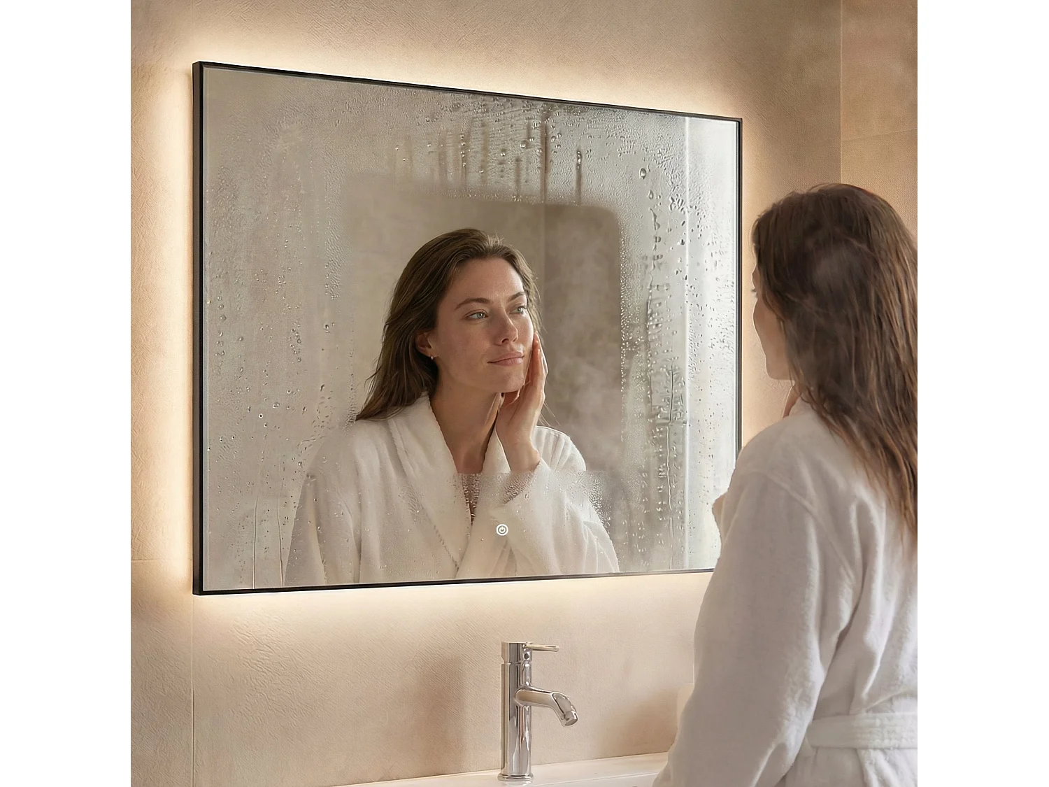 Miroir salle de bain LOMAZOO Lyon avec LED 80 x 60 cm rectangle Noir