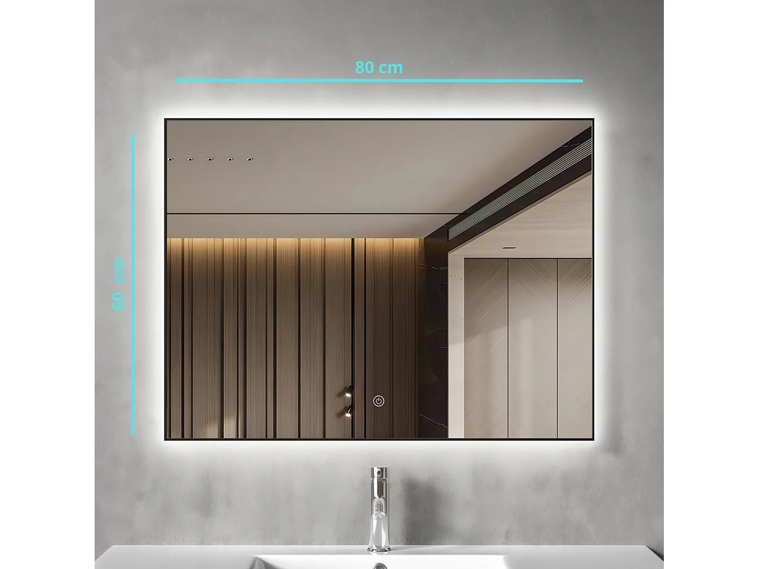 Miroir salle de bain LOMAZOO Lyon avec LED 80 x 60 cm rectangle Noir