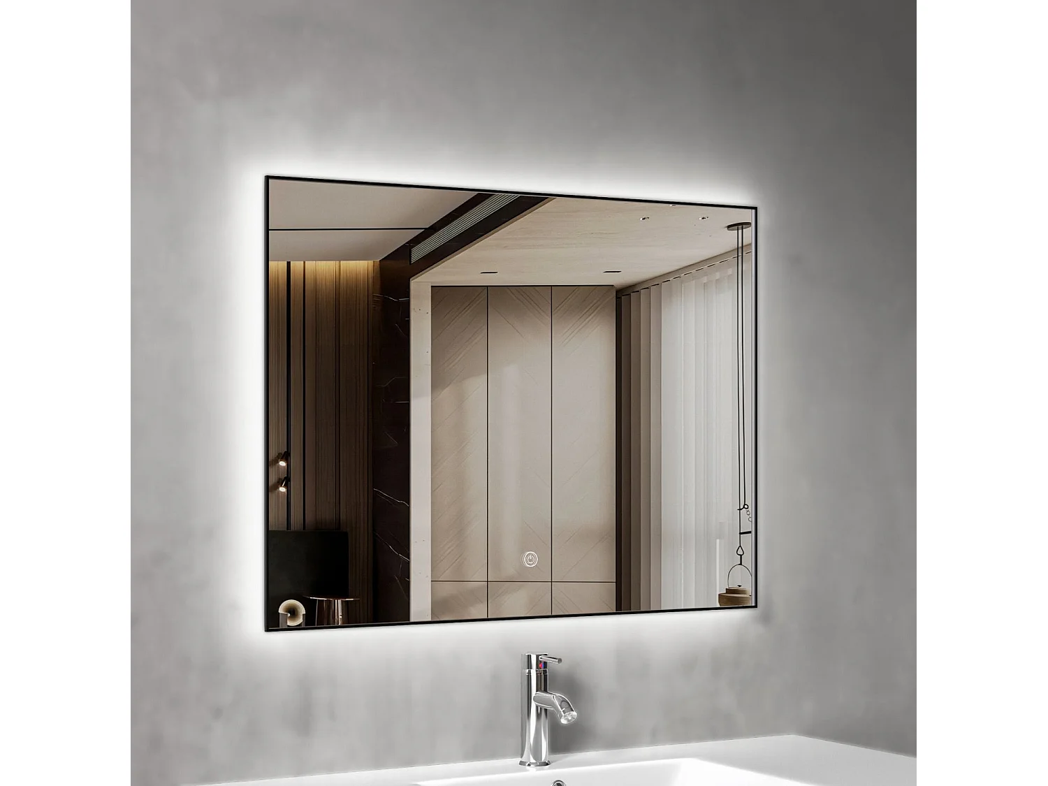 Miroir salle de bain LOMAZOO Lyon avec LED 80 x 60 cm rectangle Noir