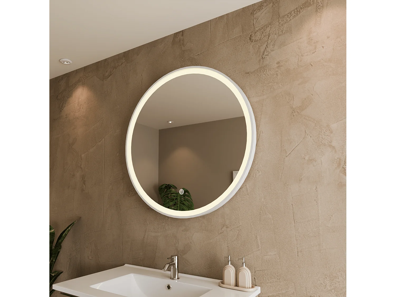 Miroir salle de bain LOMAZOO Oslo avec LED 80 cm rond Blanc