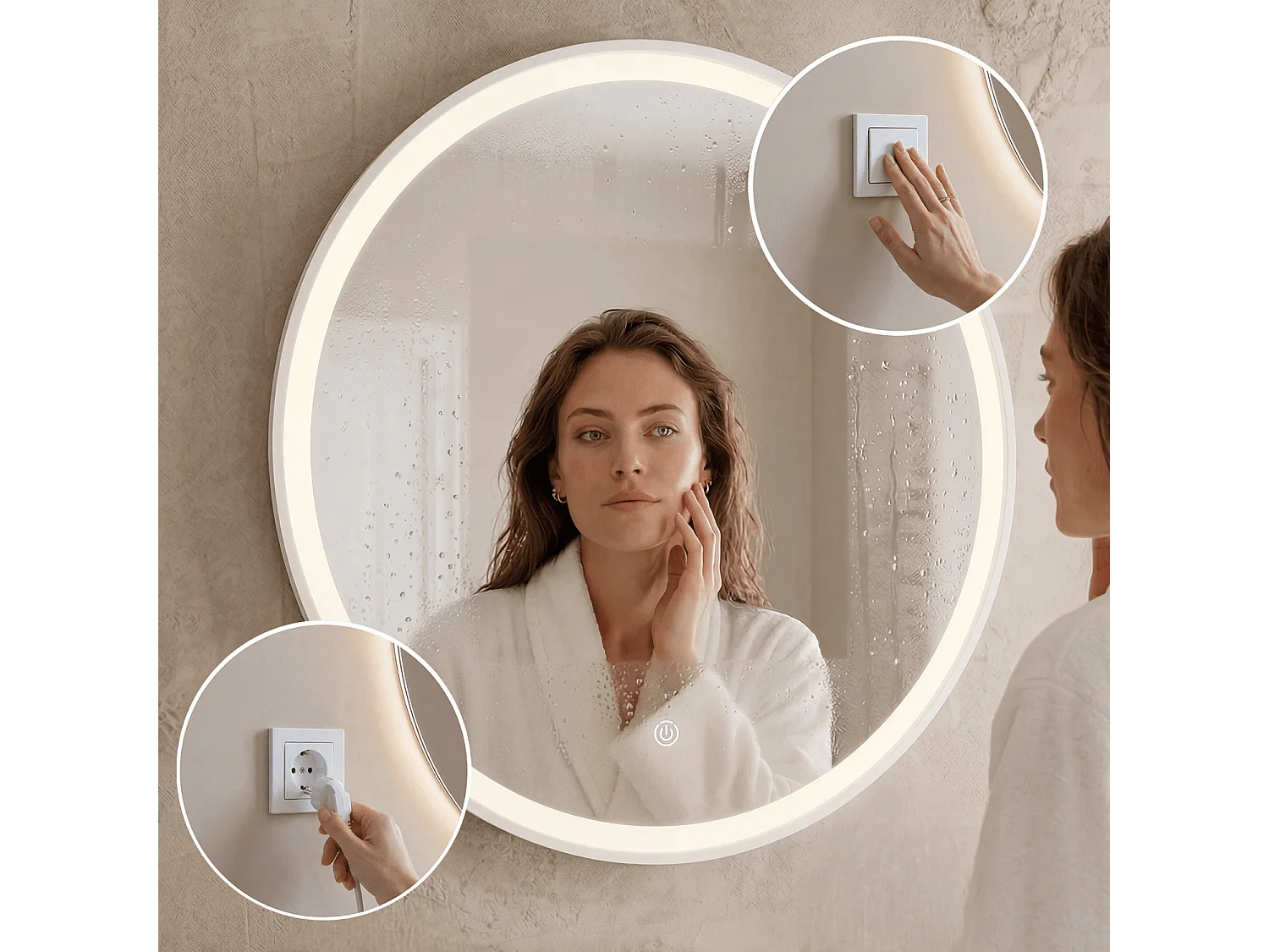 Miroir salle de bain LOMAZOO Oslo avec LED 80 cm rond Blanc
