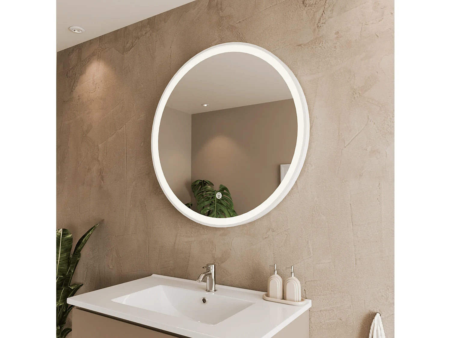 Miroir salle de bain LOMAZOO Oslo avec LED 80 cm rond Blanc