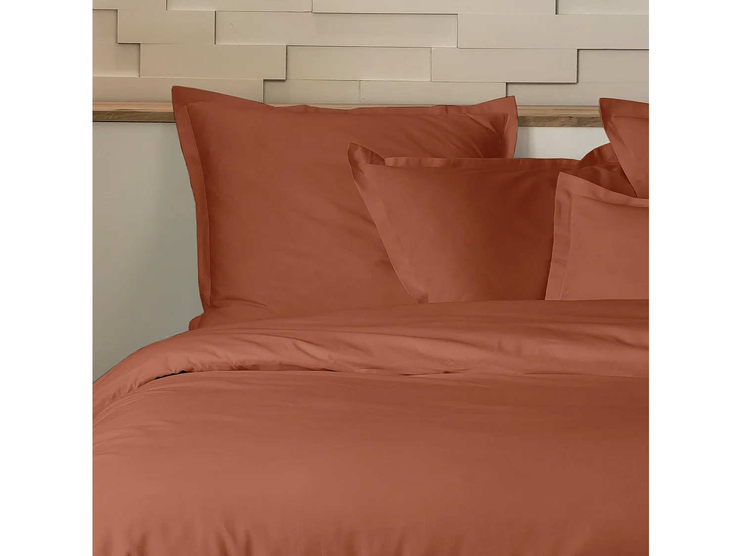Parure De Couette 3Pcs 100%Percale De Coton 80 Fils/Cm2-unie Terracota