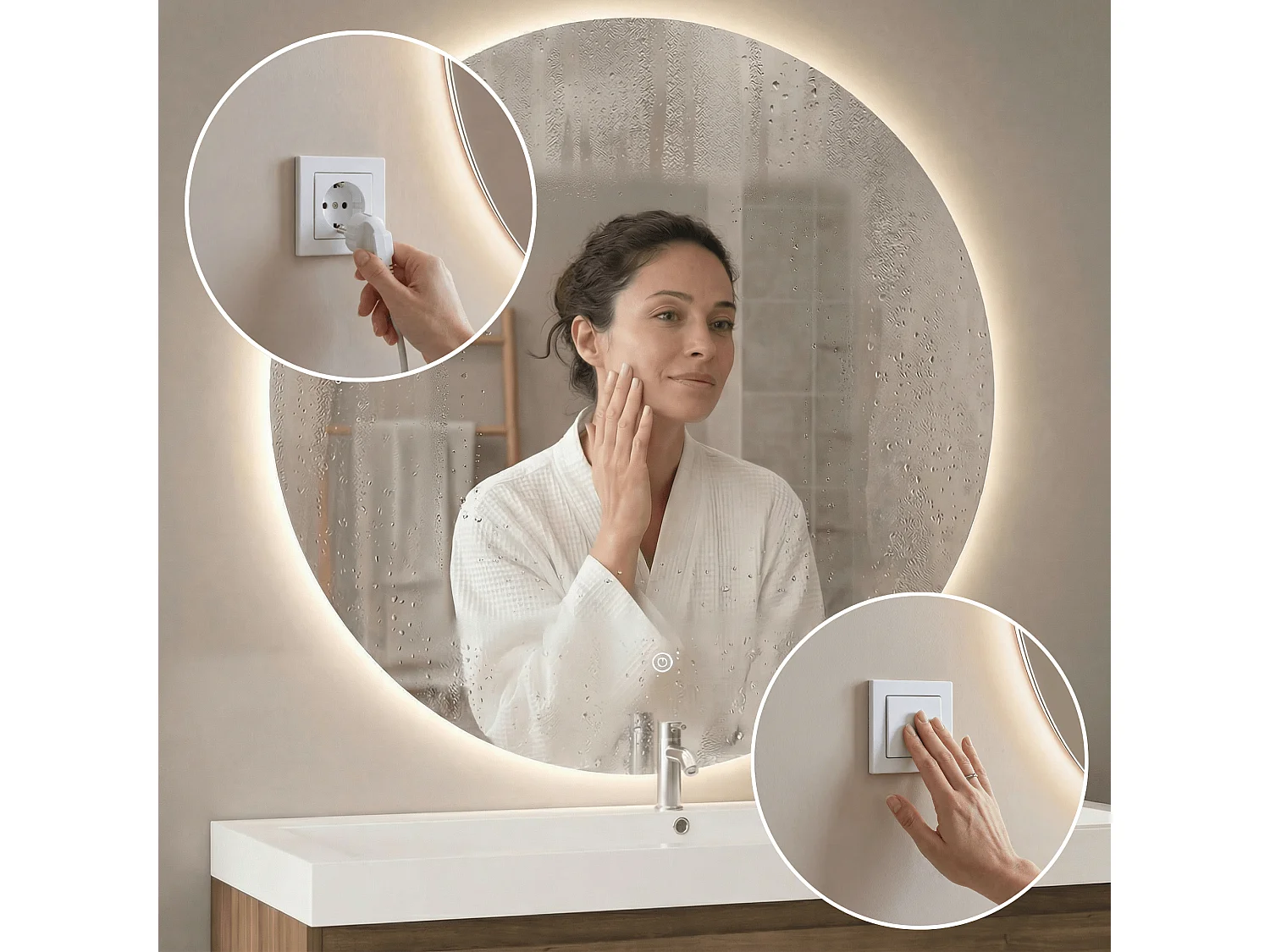Miroir salle de bain LOMAZOO Atlanta avec LED 70 cm rond